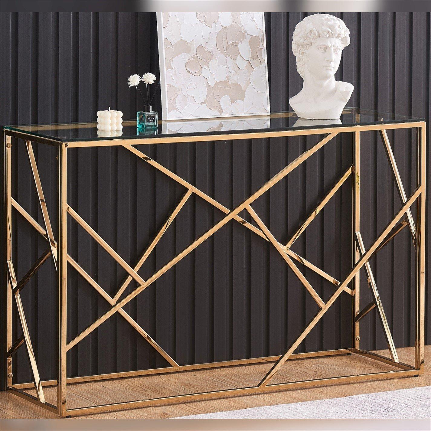 Gold - Comfy Living - Designer Metal Frame Console Table - 4