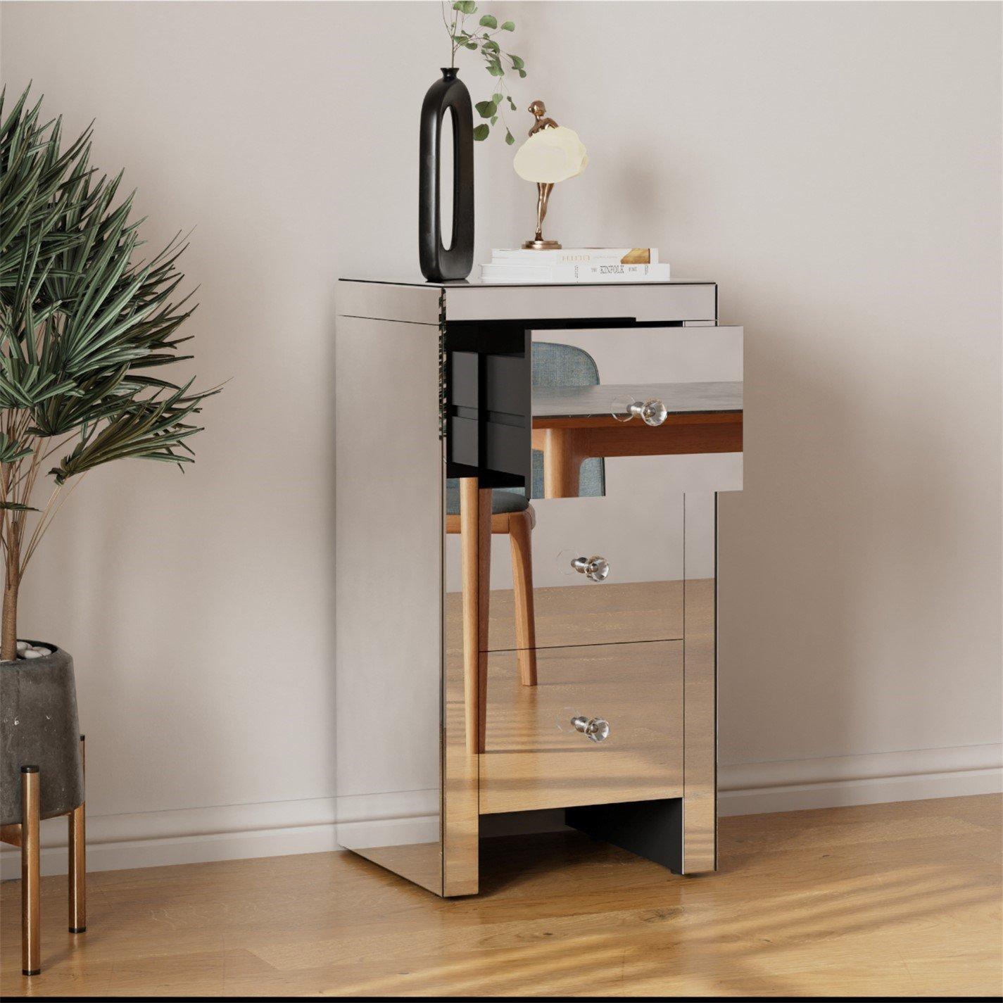 Mirror - Comfy Living - Designer Mirrored Bedside Cabinet - 1