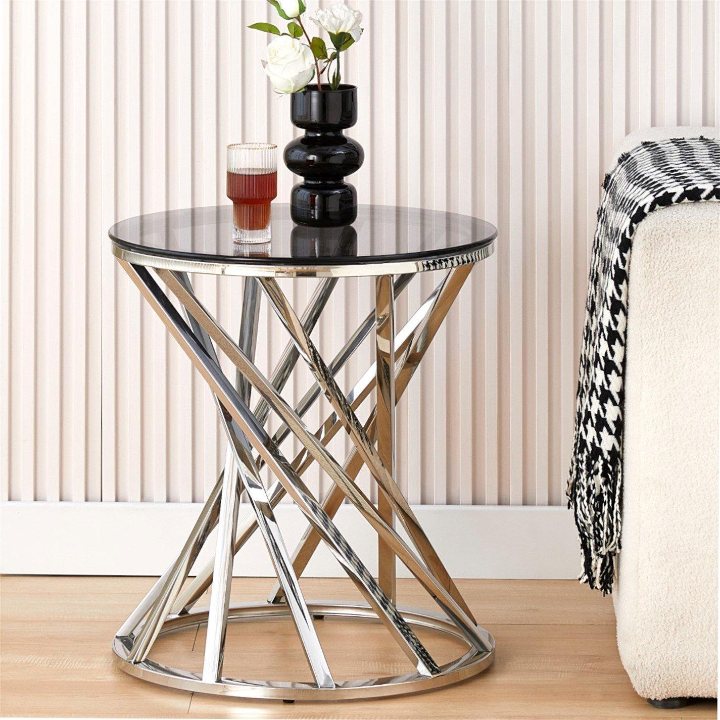 Silver - Comfy Living - Designer Twisted Glass Top Table - 1