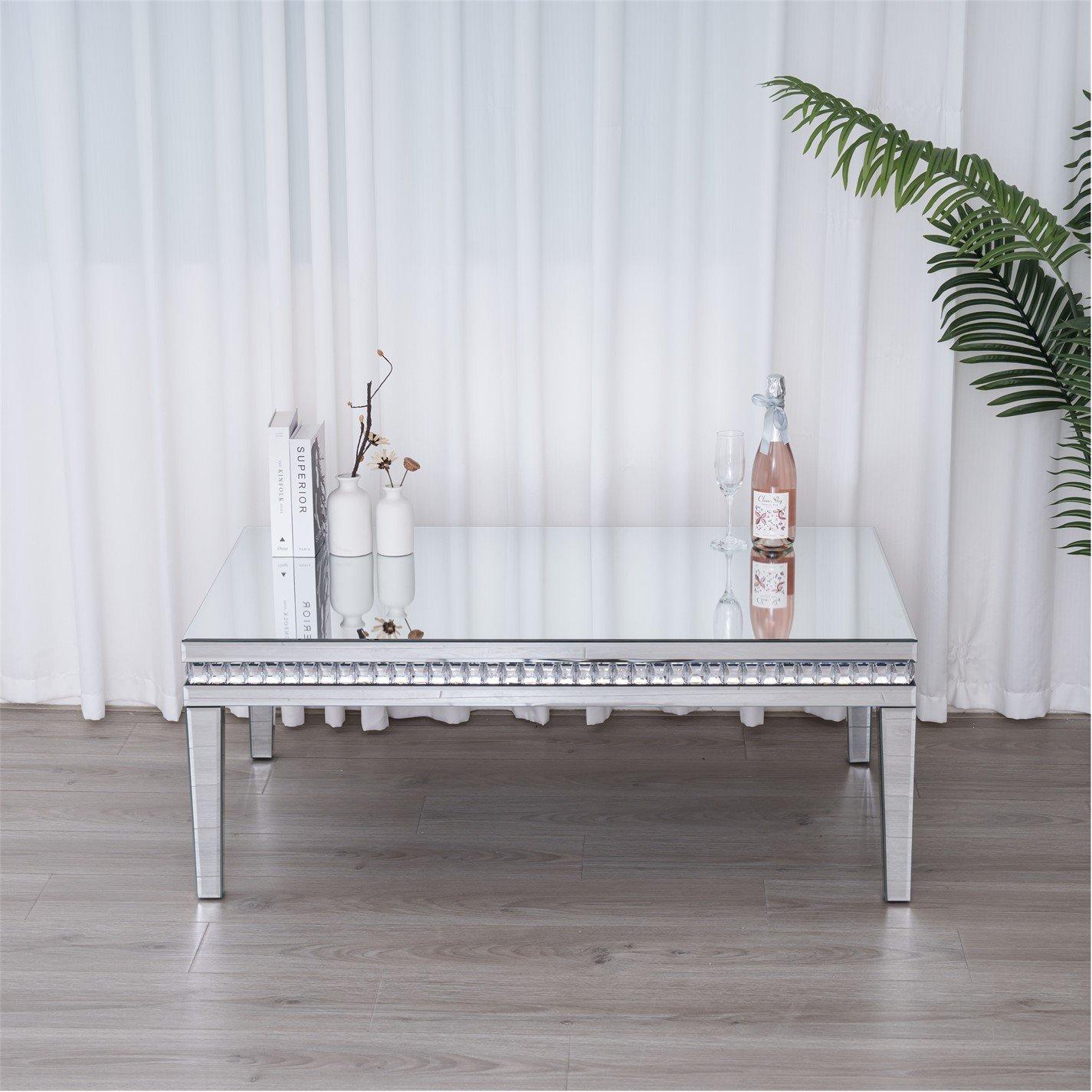 Mirror - Comfy Living - Mirrored Coffee Table with Crystal Detail - 1