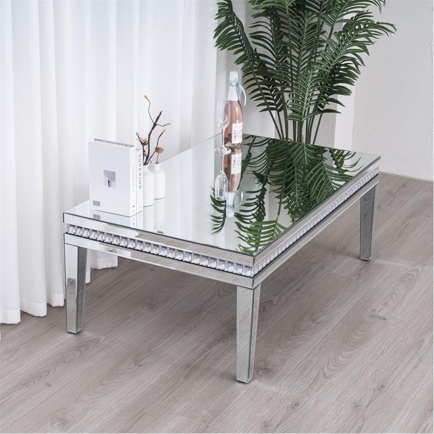 Mirror - Comfy Living - Mirrored Coffee Table with Crystal Detail - 2