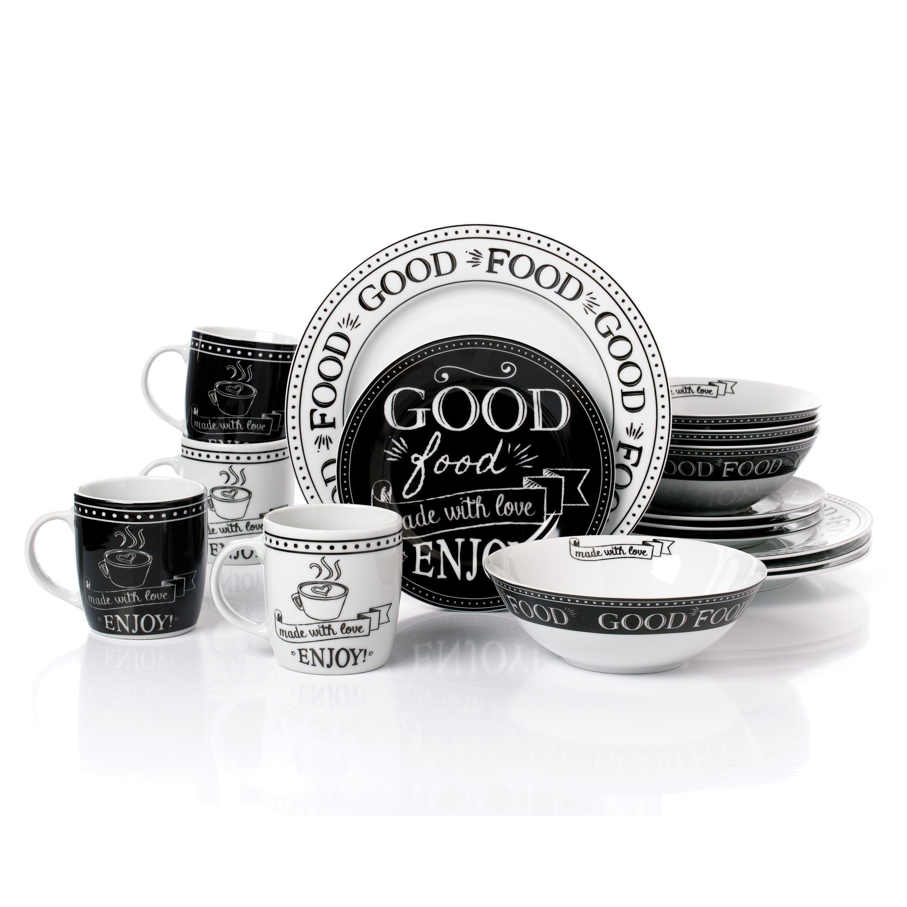 Black & White - Waterside - 16pc Good Food - made with love Dinner Set - 1