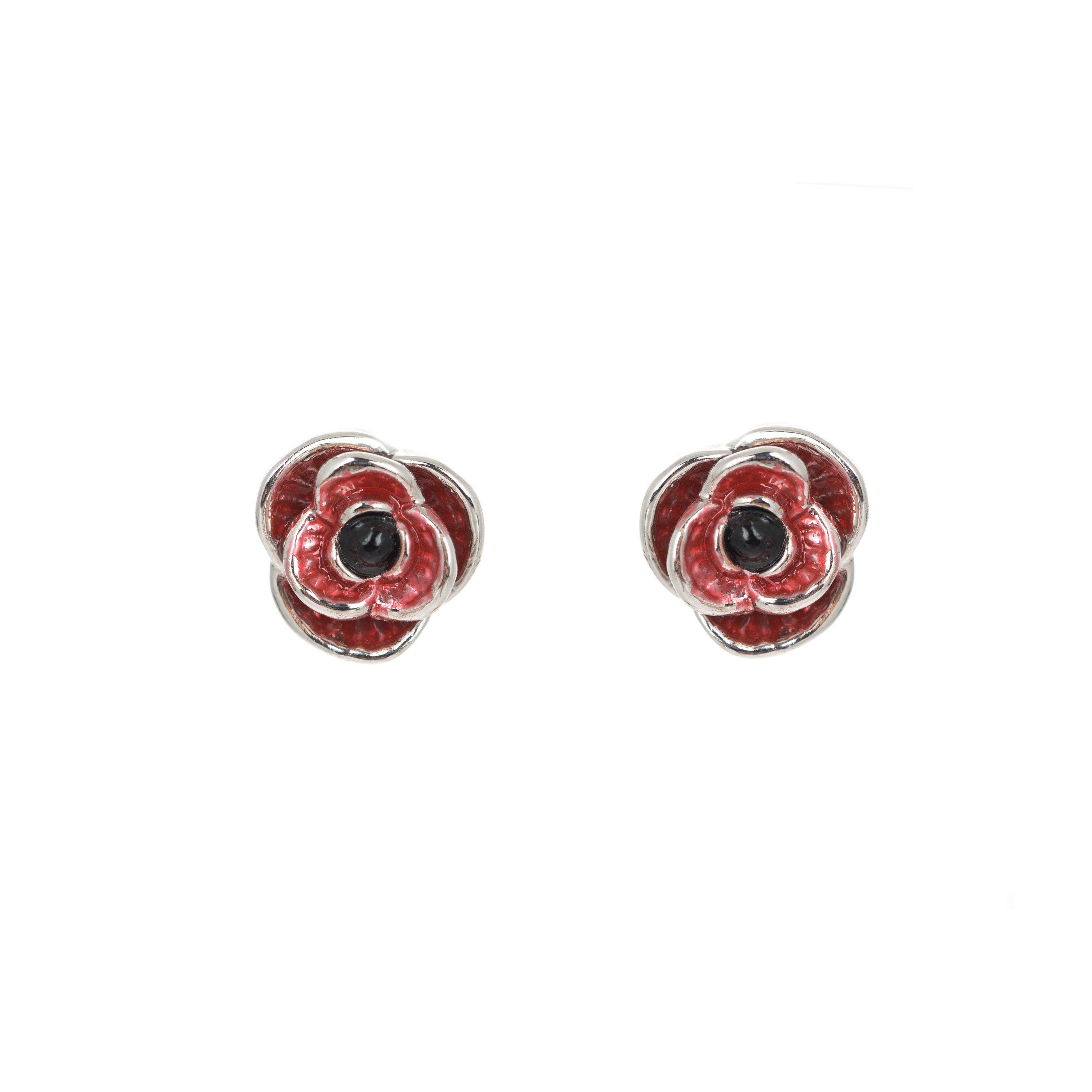 Espree Women's Rhodium Plated Enamel Poppy Earrings - Red