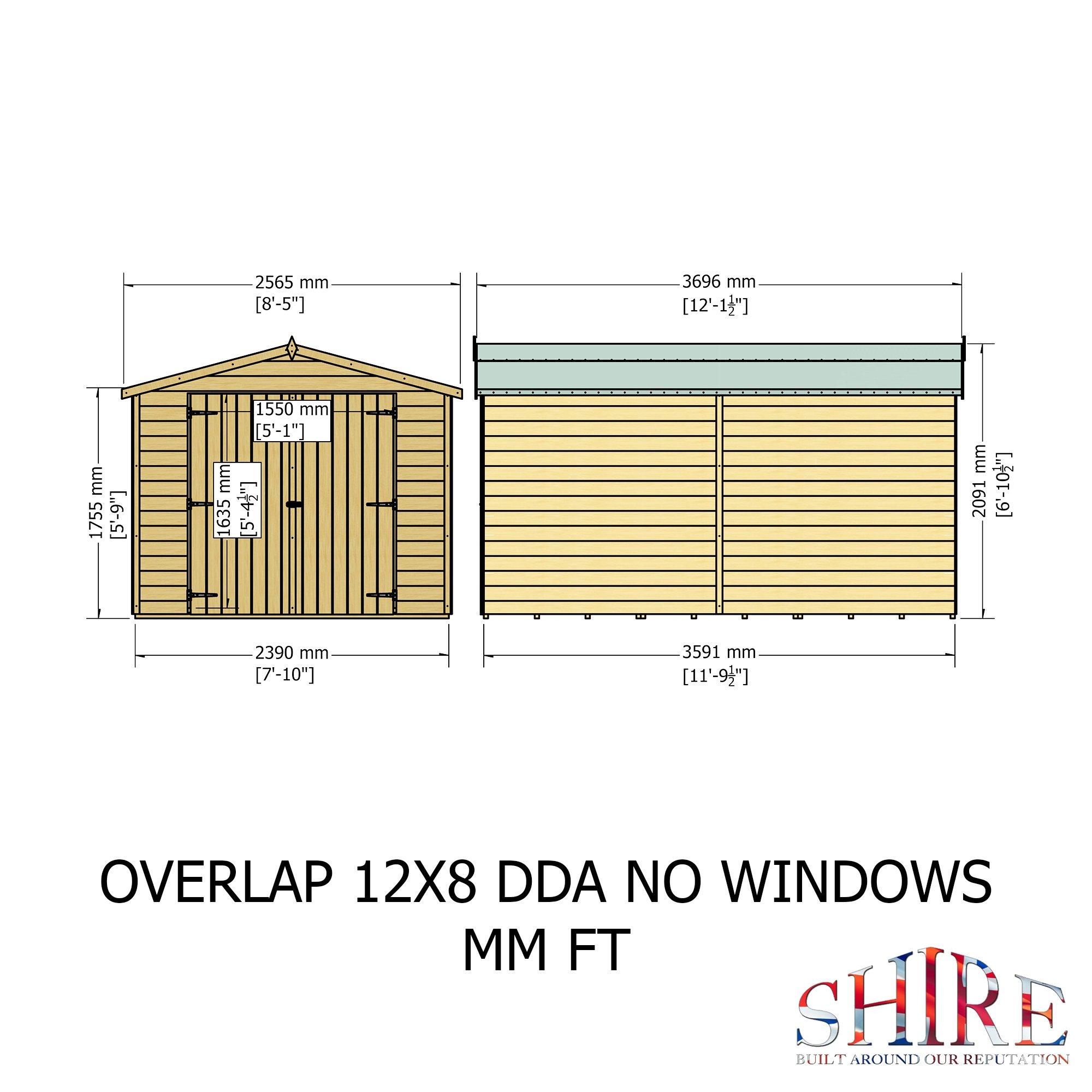 Wood - Shire - Overlap 12x8 Double Door No windows - 4