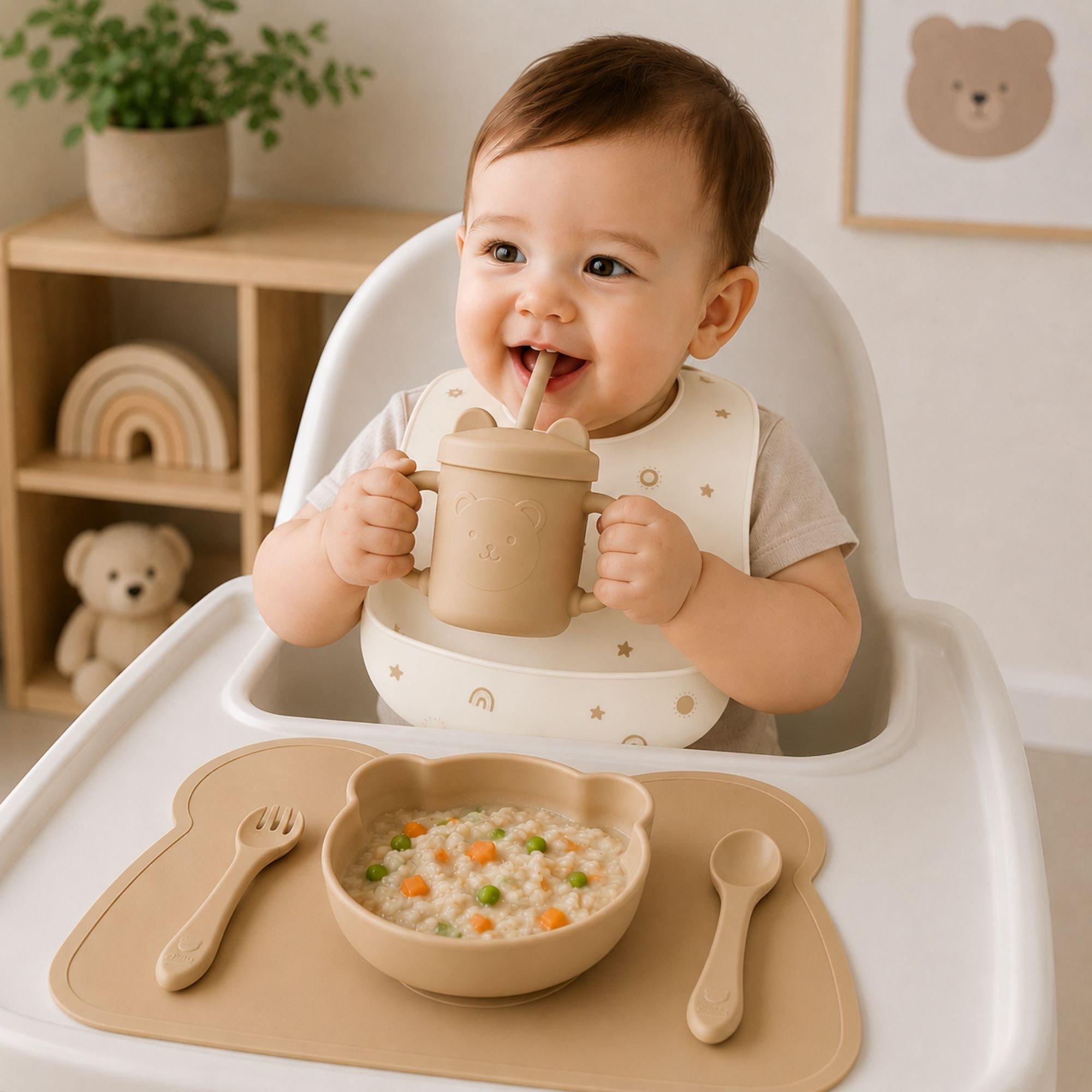 Taupe - Cute and Co - Cute & Co Baby Silicone Dinner Set - 2