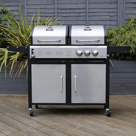Charles Bentley Dual Burner Gas Grill & Charcoal Grill BBQ - Stain