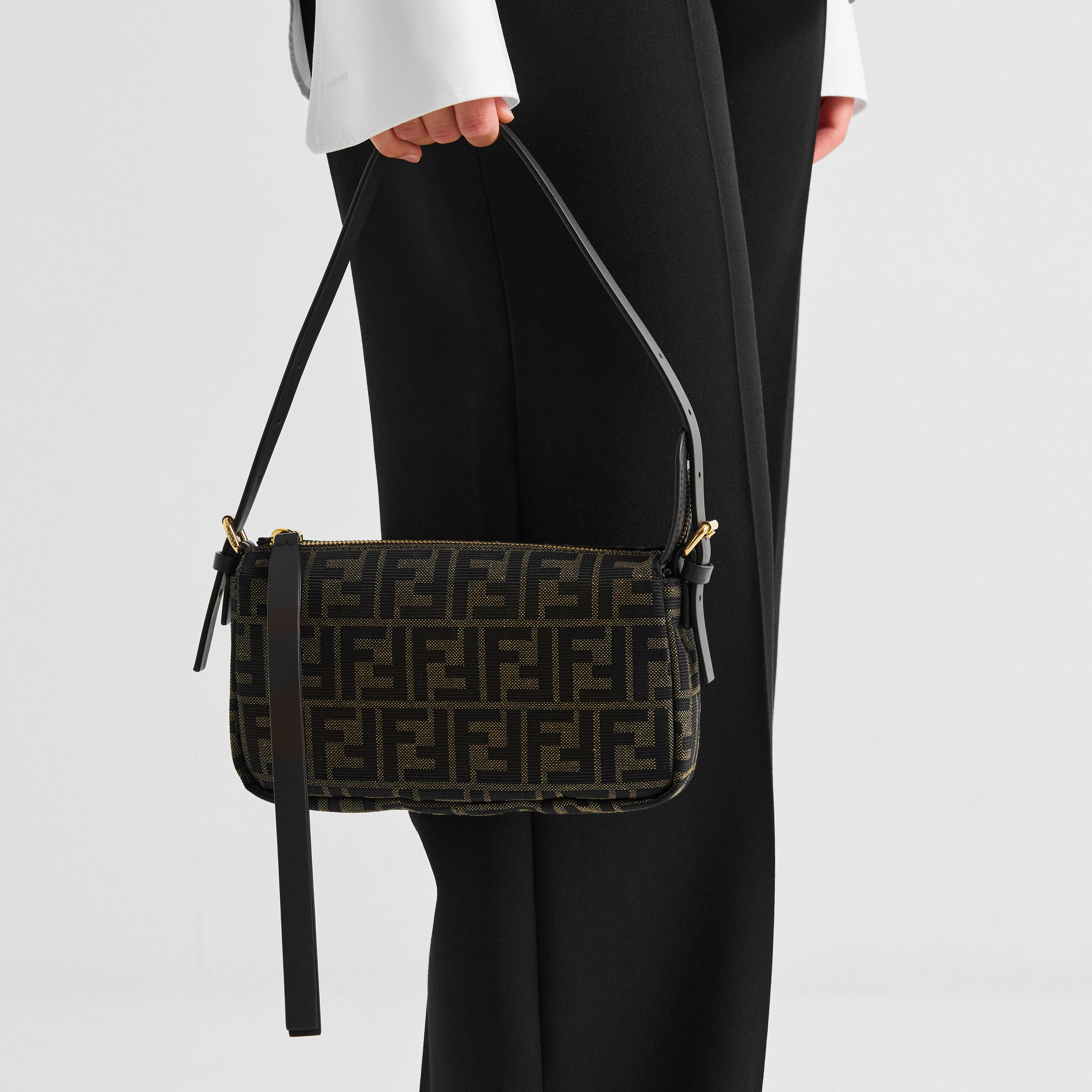 Tobacco/Ebony - Fendi - Women's Zip Top Small Leather Shoulder Bag - 3