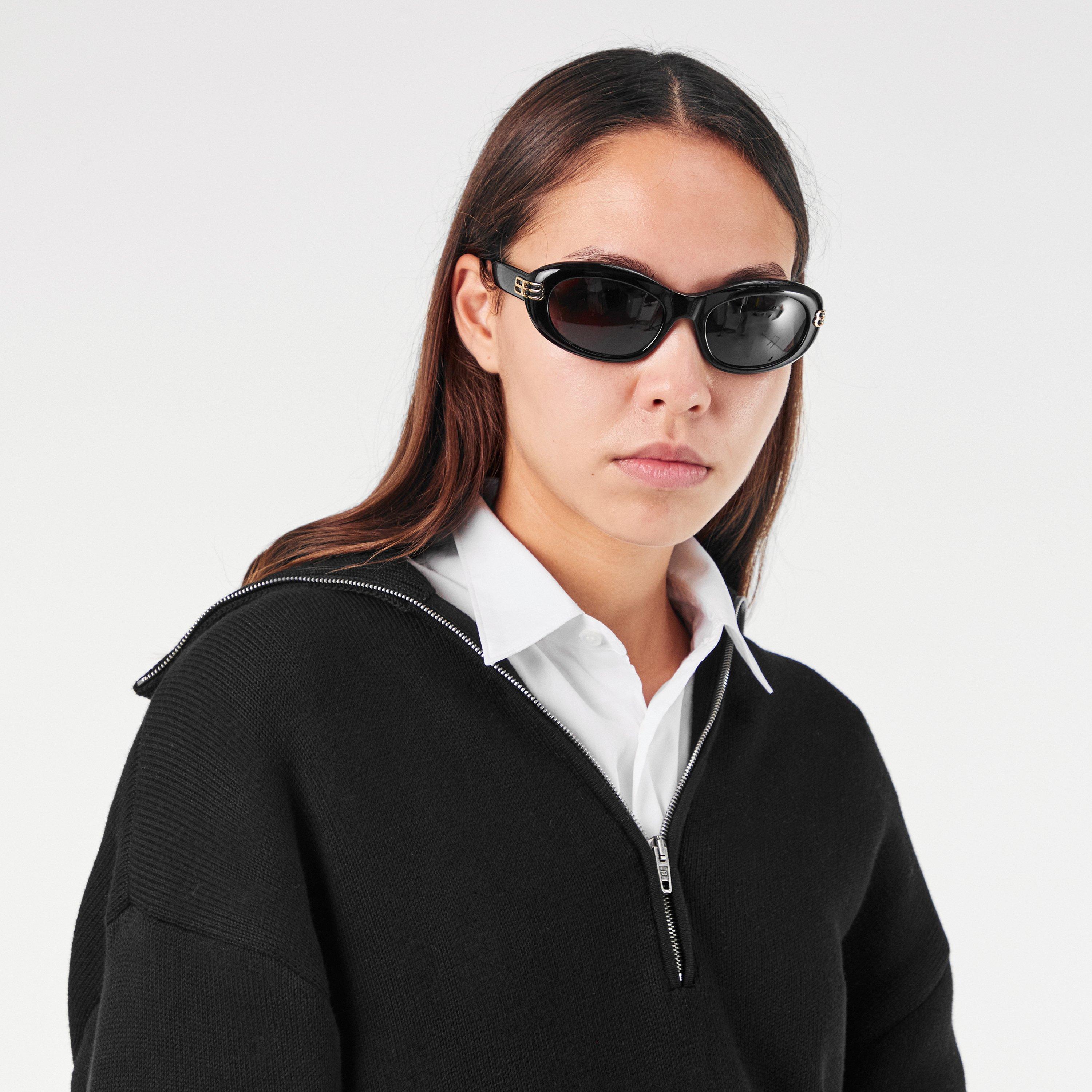 Blakc/Grey - Balenciaga - Women's Oval Sunglasses - 3