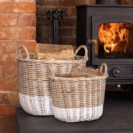 Charles Bentley Snug Set Of Two Two Toned Wicker Log Baskets Stora