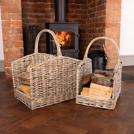 Charles Bentley Snug Set Of Two Open Ended Wicker Log Baskets