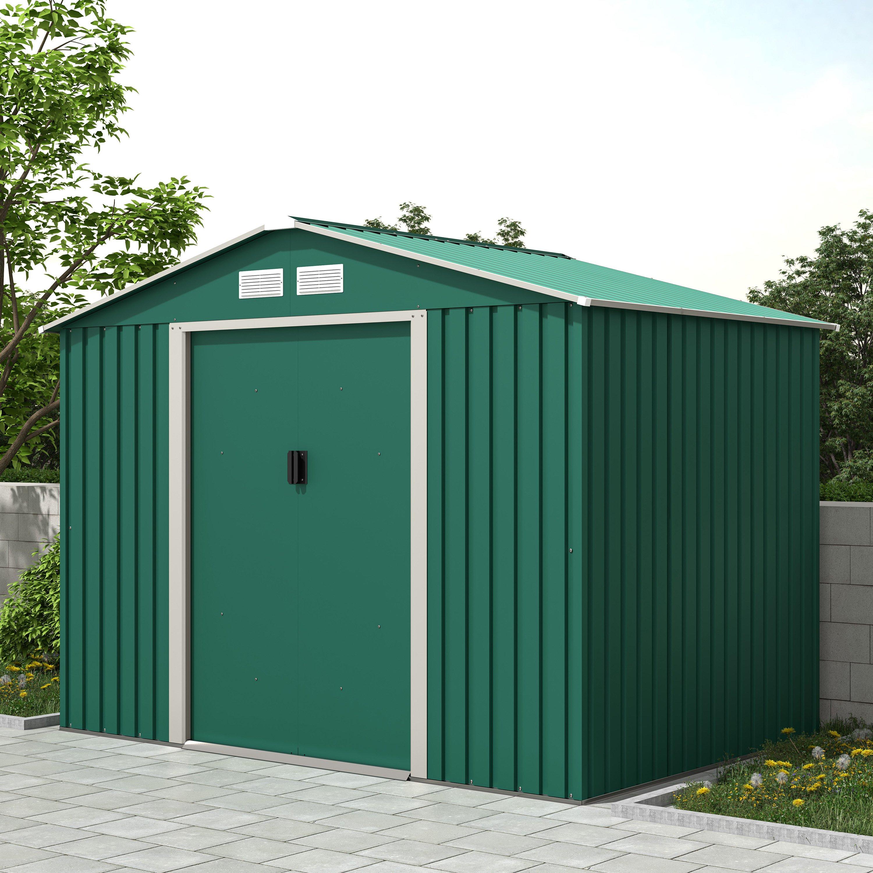 Charles Bentley | 8ft x 6ft Dark Green Metal Garden Storage Shed Zin ...