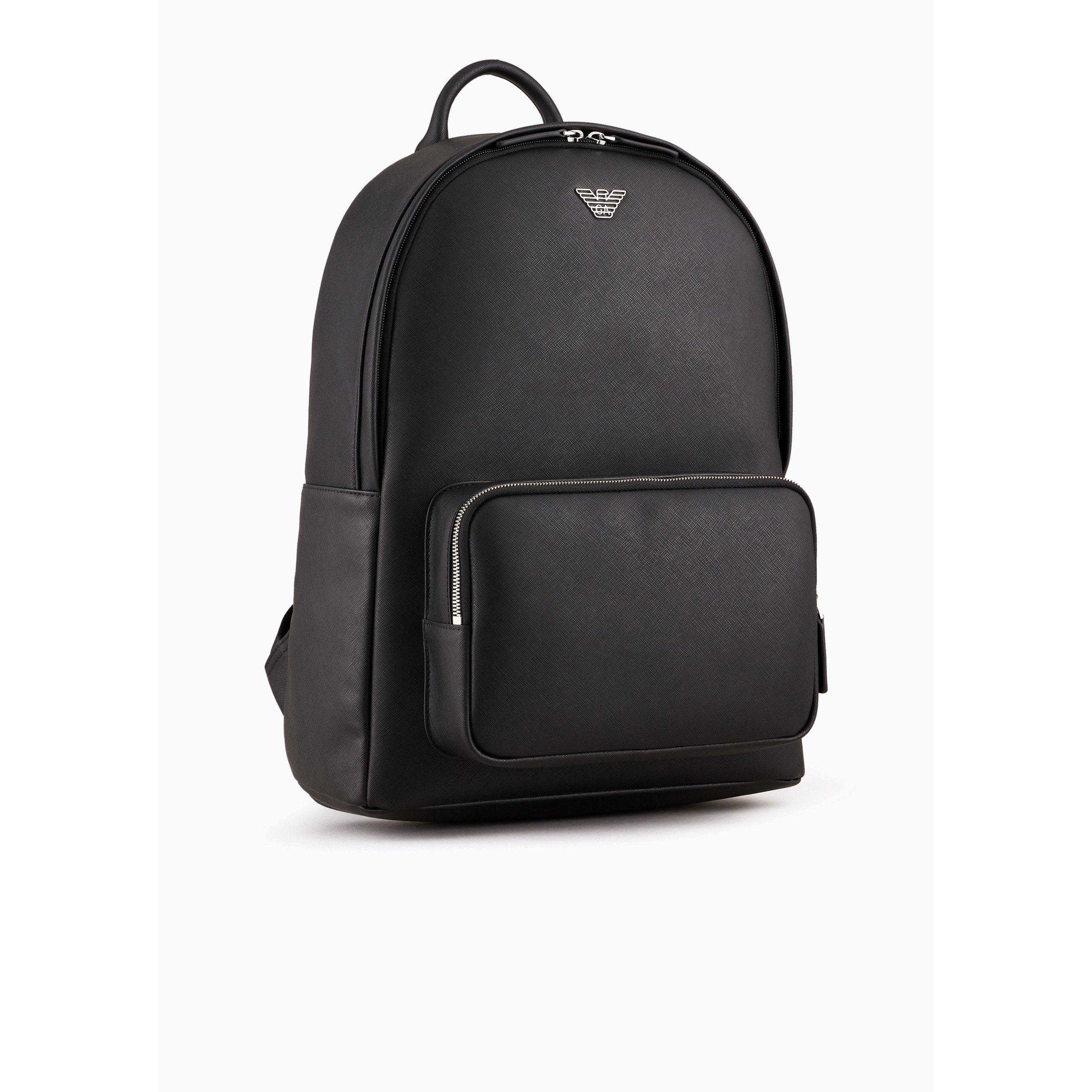 Black - Emporio Armani - Men's Regenerated Saffiano Leather Round Backpack - 3