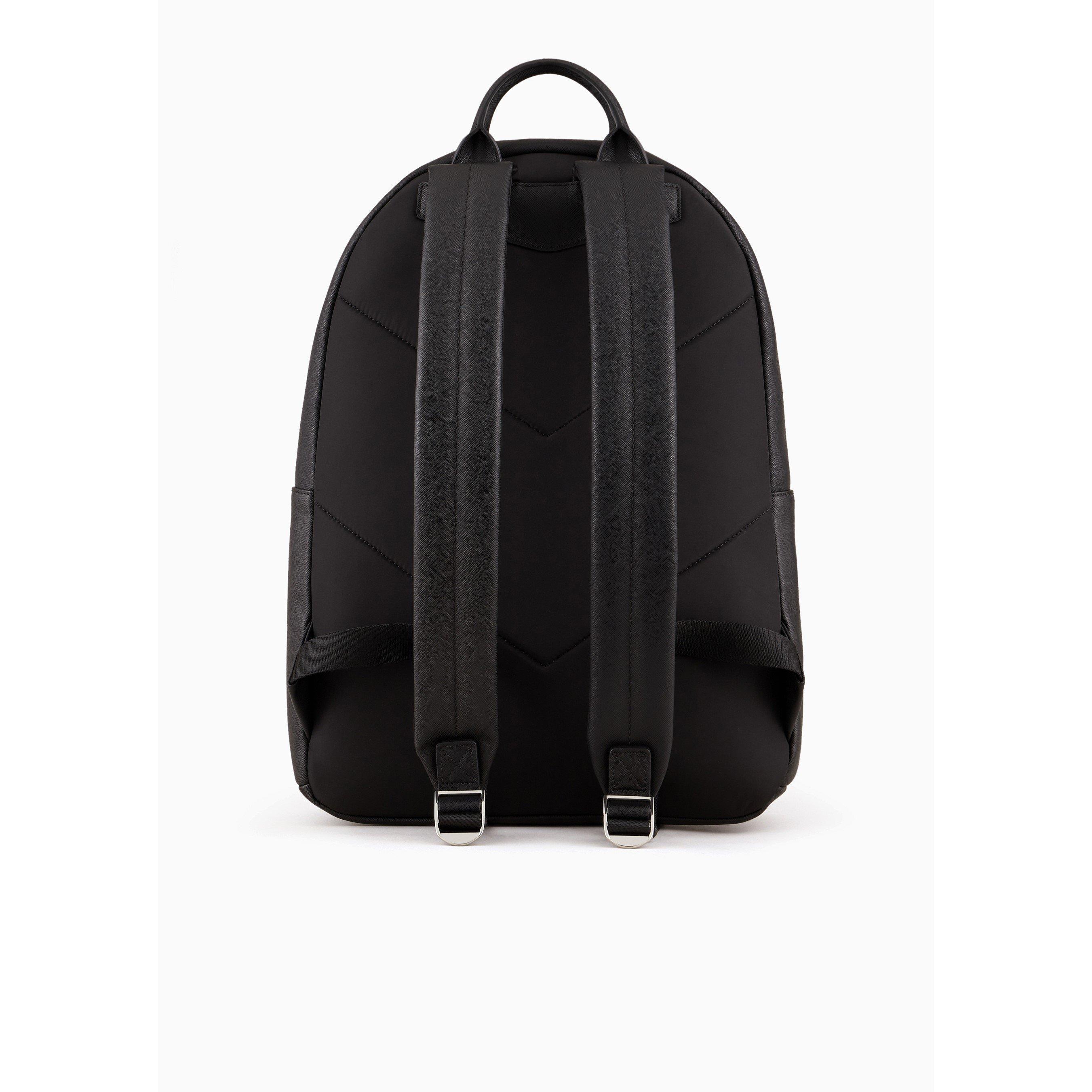 Black - Emporio Armani - Men's Regenerated Saffiano Leather Round Backpack - 4
