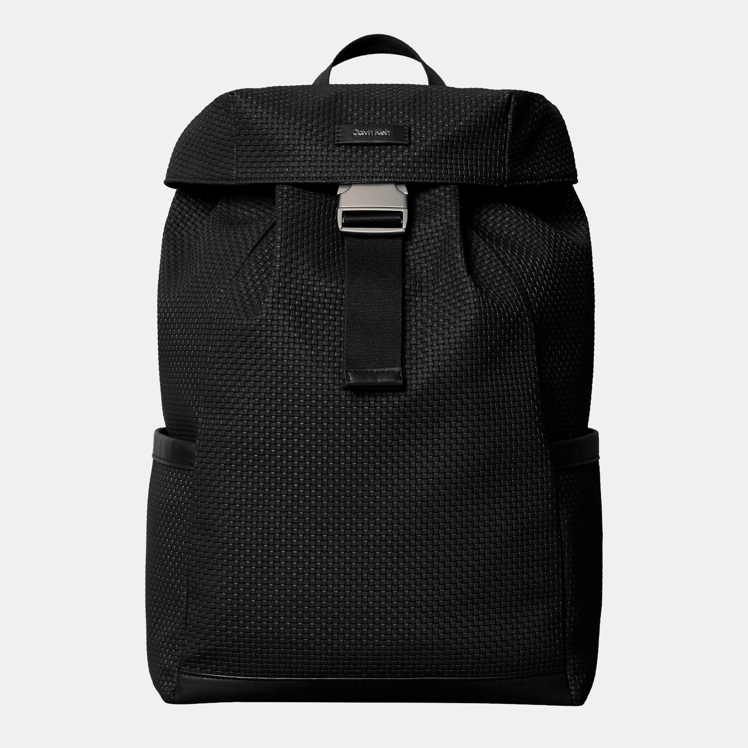 Calvin Klein Embossed Woven Flap Backpack - Black
