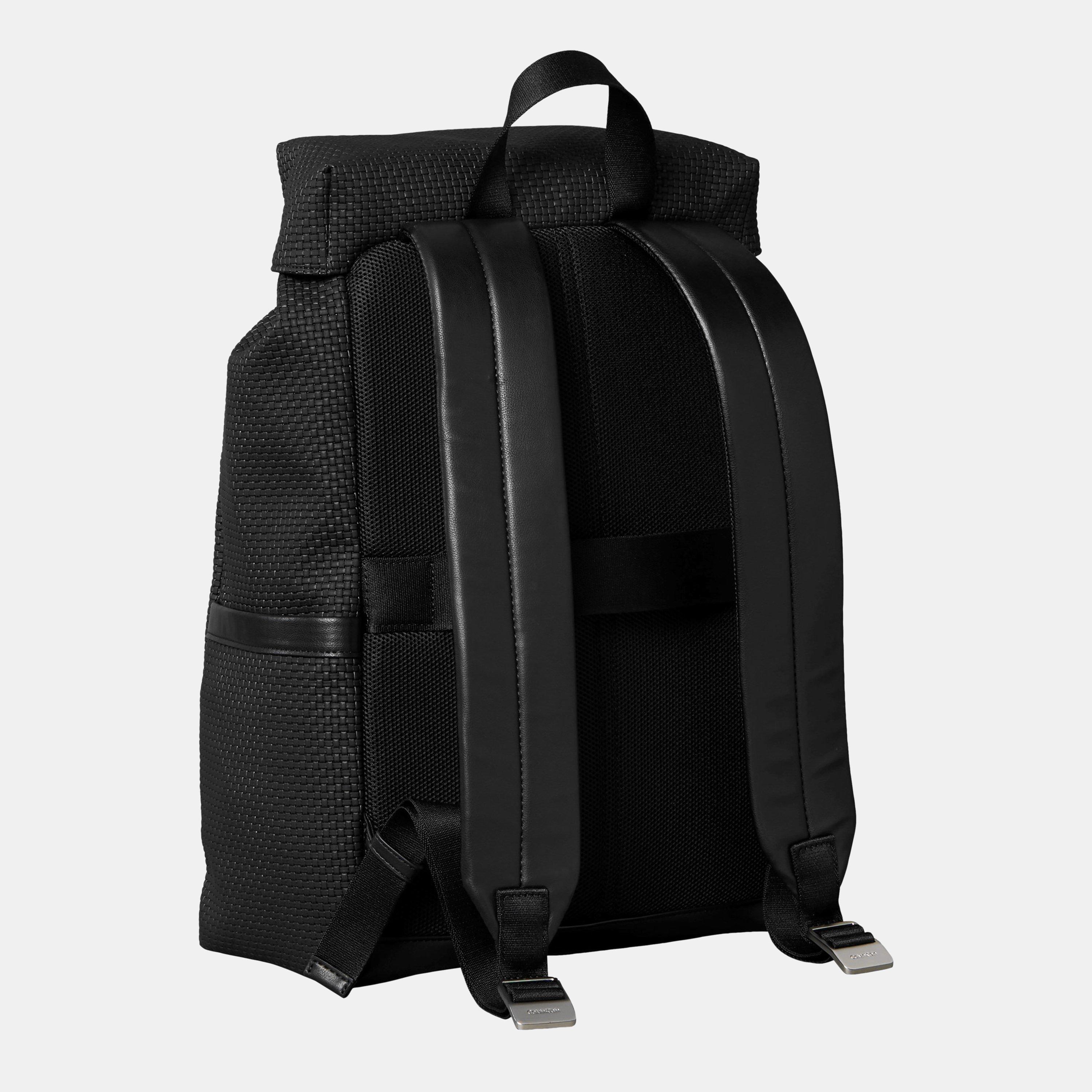Black - Calvin Klein - Embossed Woven Flap Backpack - 2