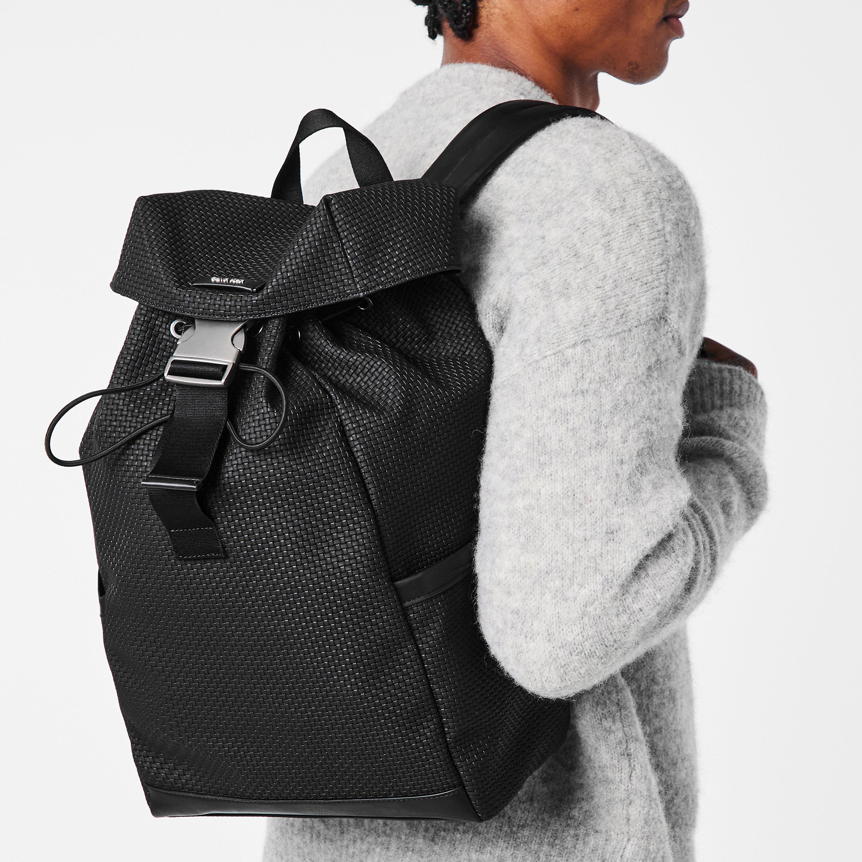 Black - Calvin Klein - Embossed Woven Flap Backpack - 3