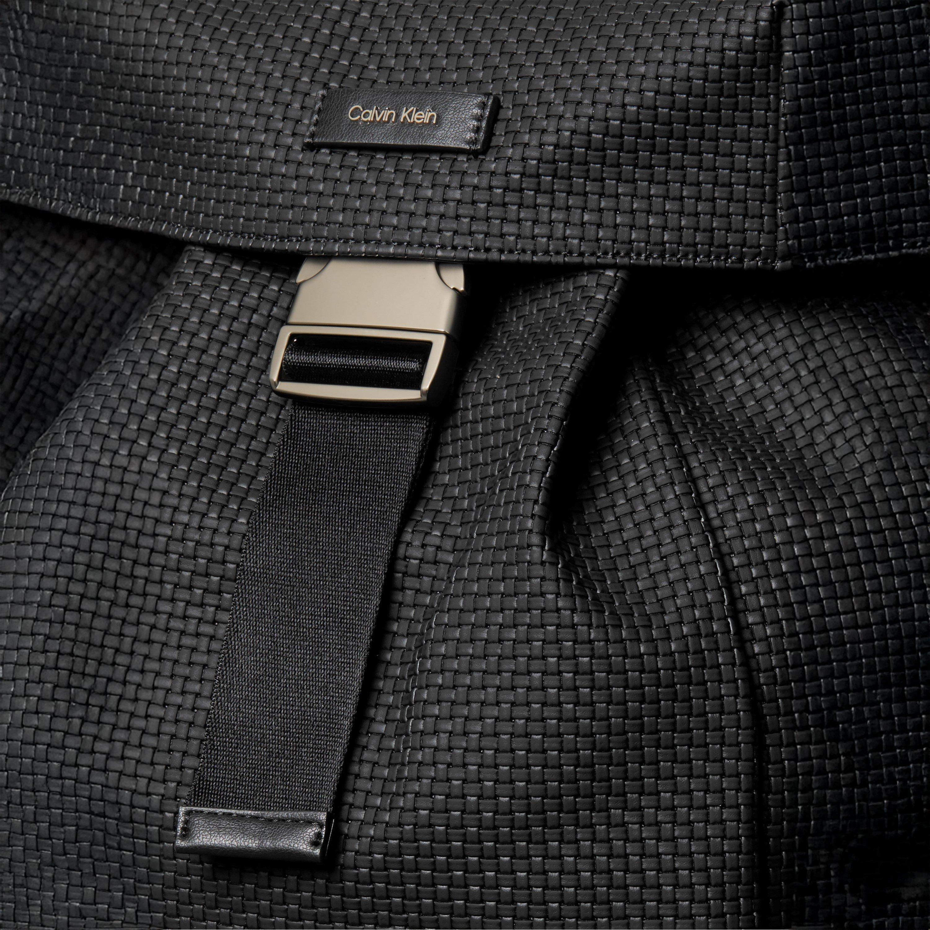 Black - Calvin Klein - Embossed Woven Flap Backpack - 4