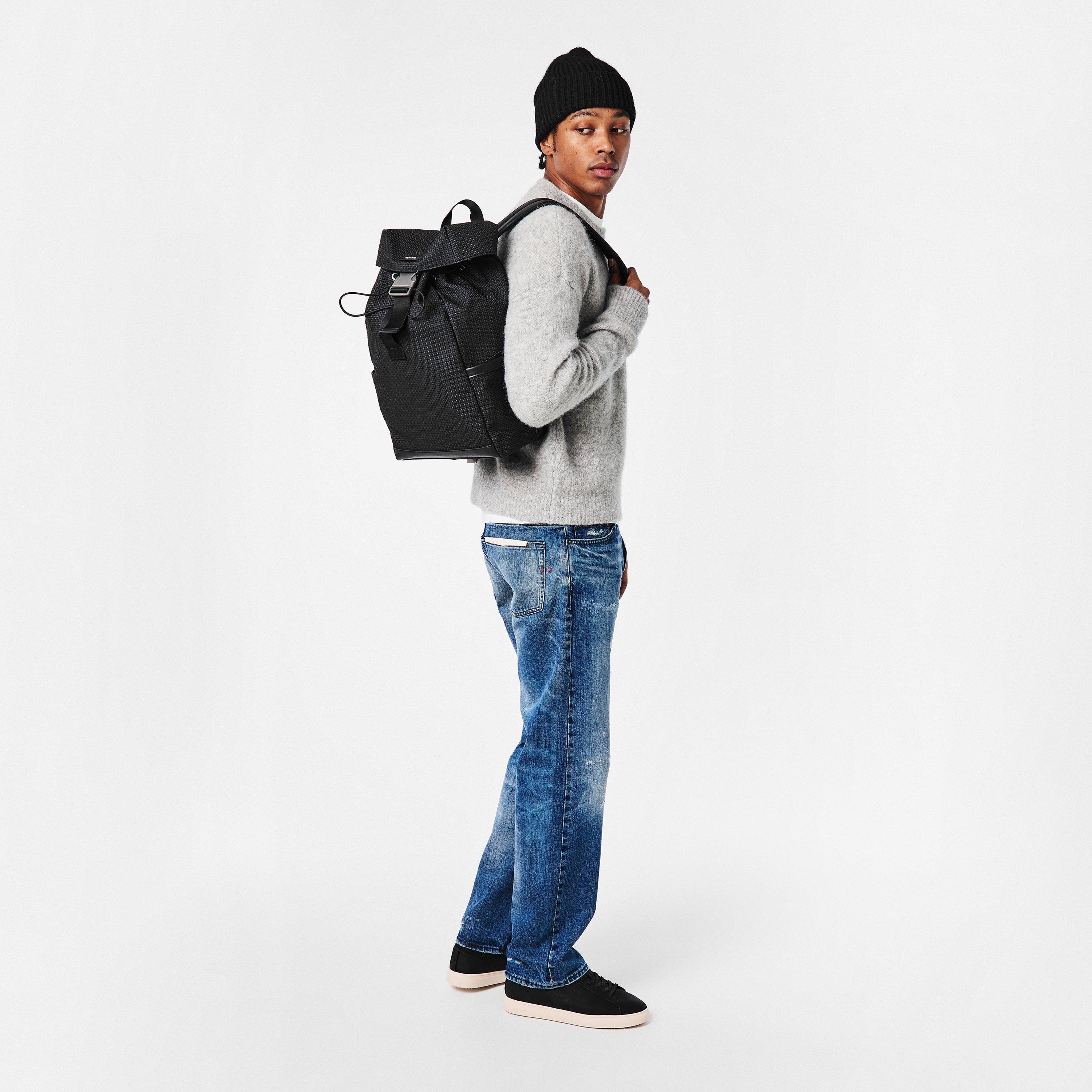 Black - Calvin Klein - Embossed Woven Flap Backpack - 6