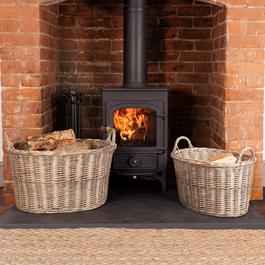 Charles Bentley Snug Set Of Two Oval Wicker Log Baskets Storage