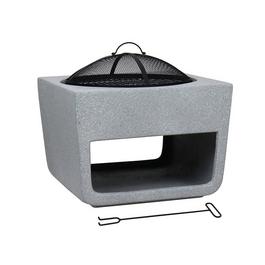 Charles Bentley 52cm Square Magnesia Fire Pit with Mesh Cover Cook