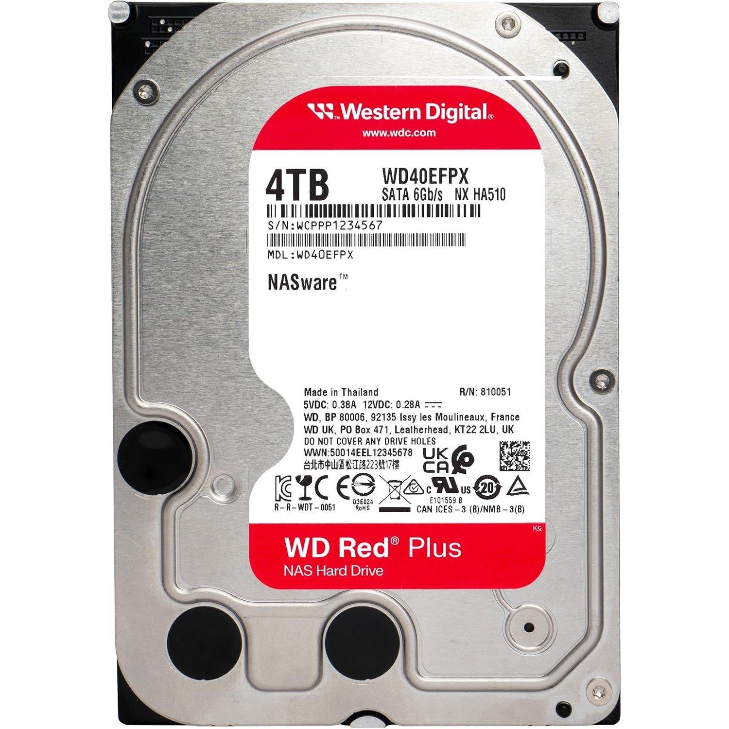 Rood - Western Digital - Red Plus 4TB 3.5 Internal Hard Drive - 5400 RPM SATA 6Gb/s CMR 128MB Cache - 2