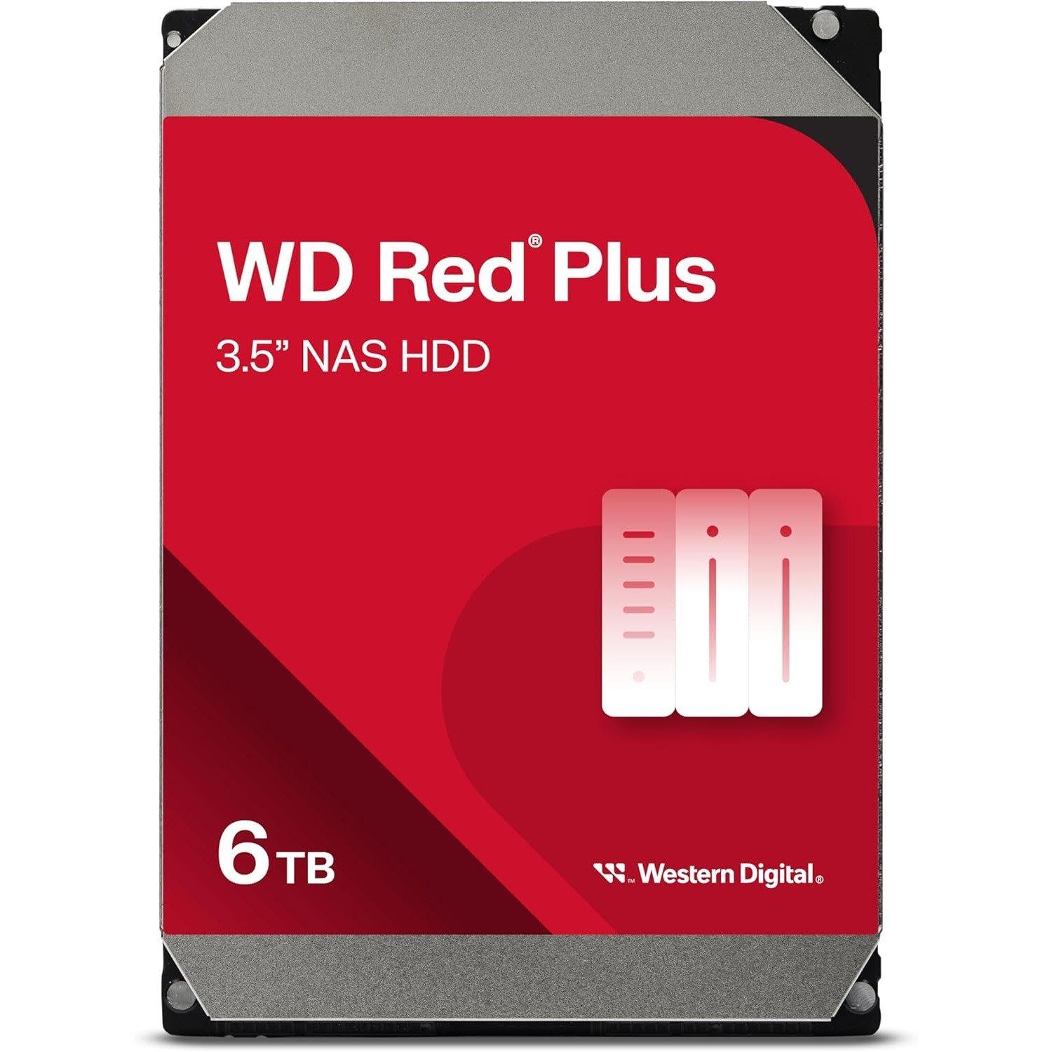 Red - Western Digital - Red Plus 6TB 3.5 Internal Hard Drive - 5400 RPM SATA 6Gb/s CMR 128MB Cache - 2