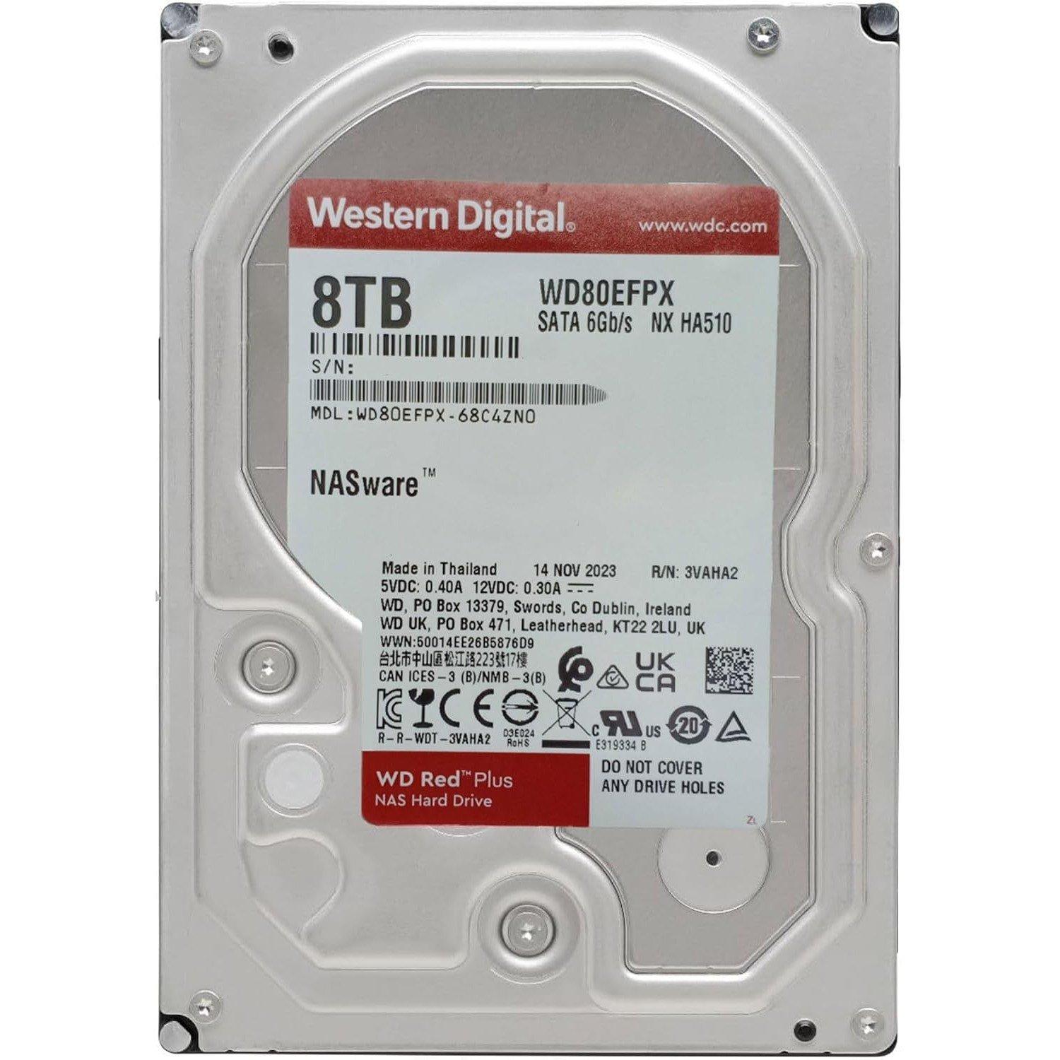 Rood - Western Digital - Red Plus 8TB 3.5 Internal Hard Drive - 5400 RPM SATA 6Gb/s CMR 128MB Cache - 2