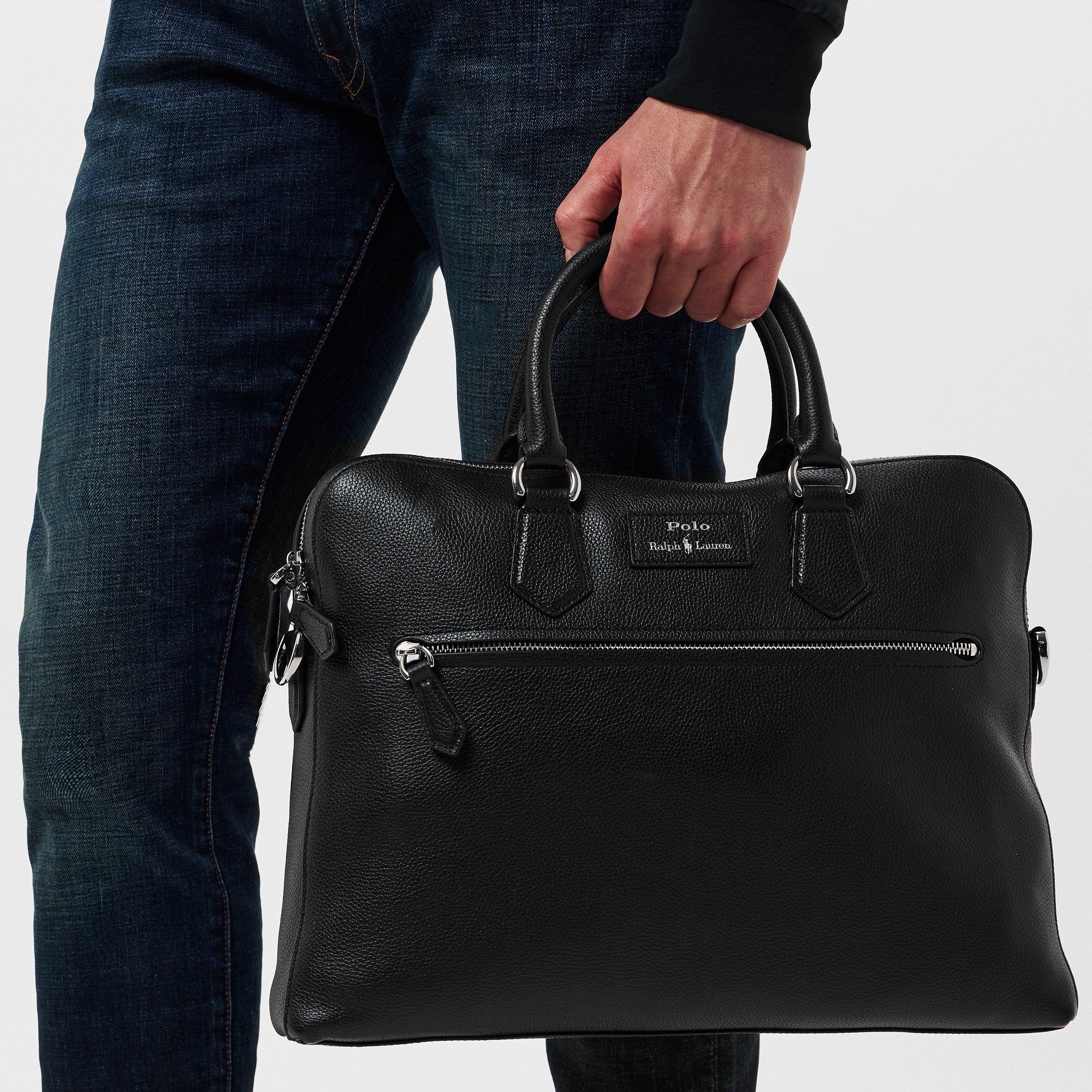 Black - Polo Ralph Lauren - Men's Pebble Leather Commuter Laptop Bags - 3