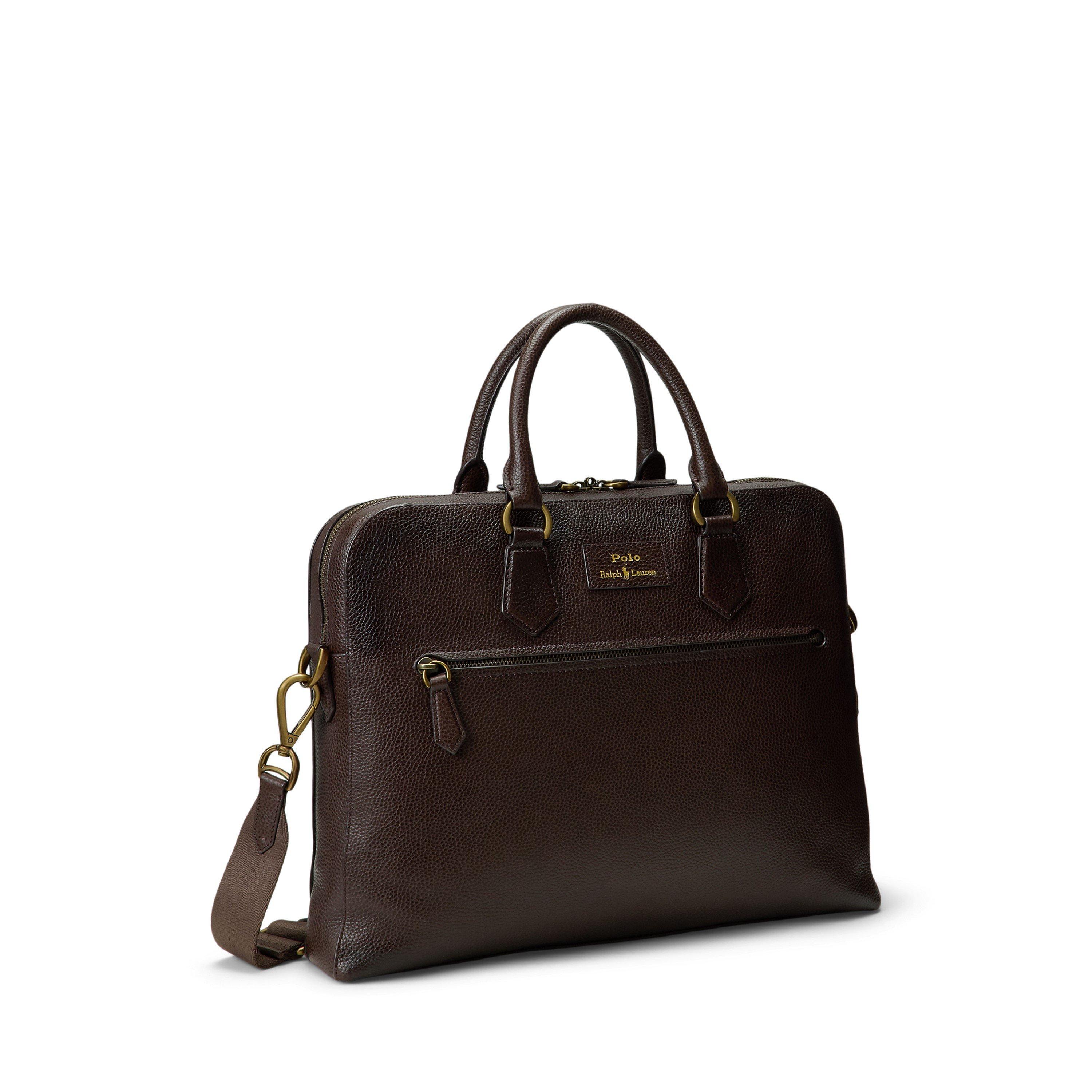 Dark Brown - Polo Ralph Lauren - Pebbled Leather Commuter Bag - 2