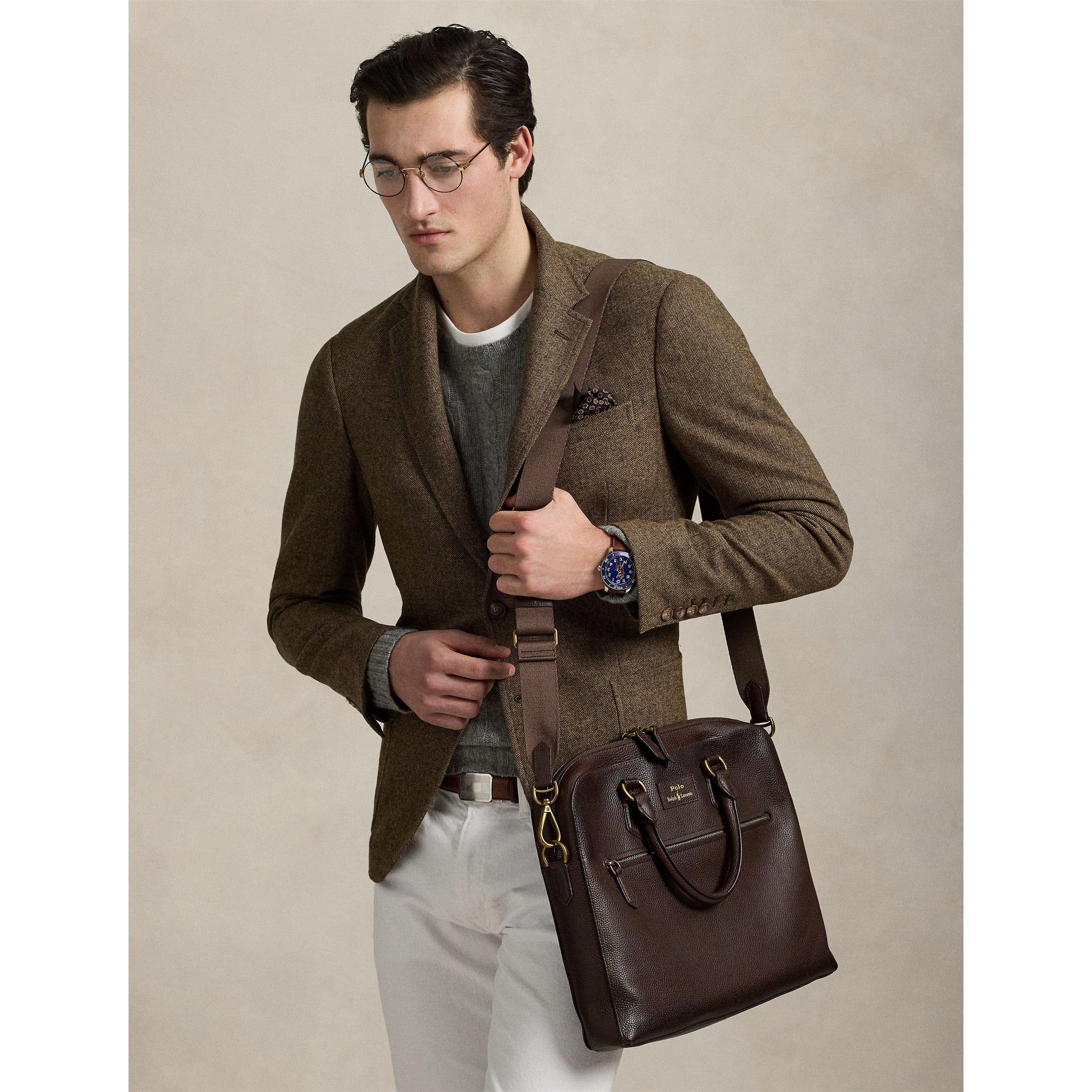 Dark Brown - Polo Ralph Lauren - Pebbled Leather Commuter Bag - 3