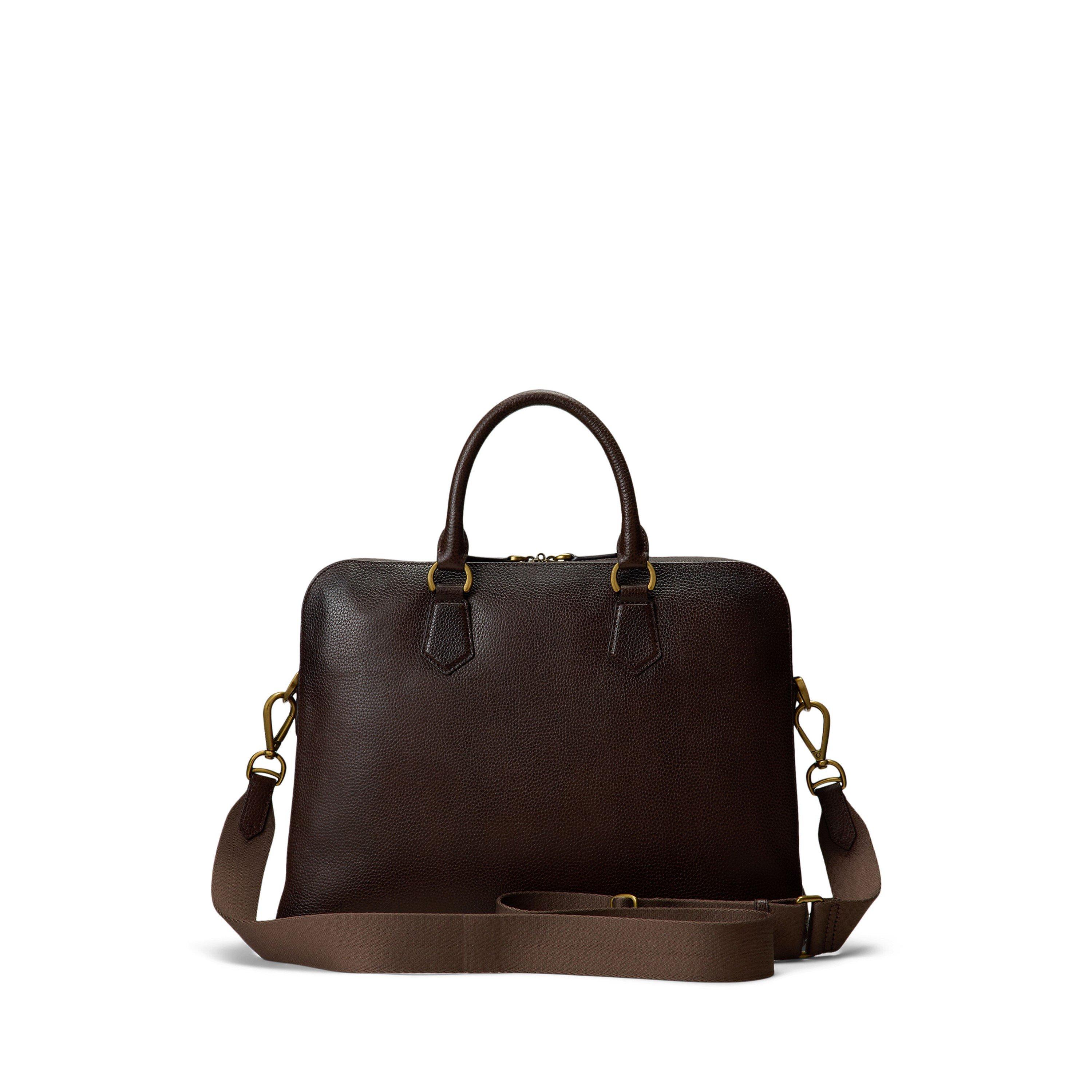 Dark Brown - Polo Ralph Lauren - Pebbled Leather Commuter Bag - 4