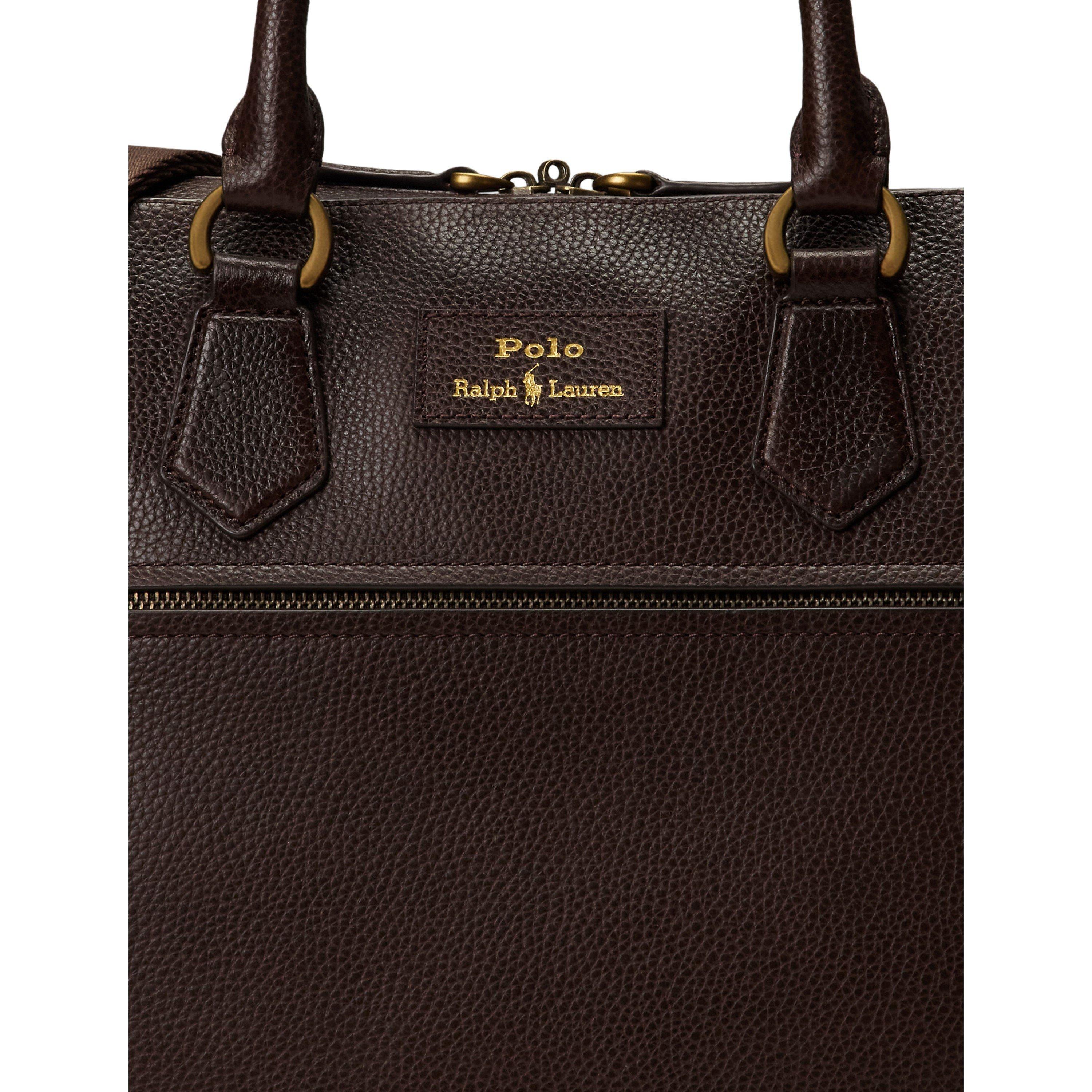 Dark Brown - Polo Ralph Lauren - Pebbled Leather Commuter Bag - 5