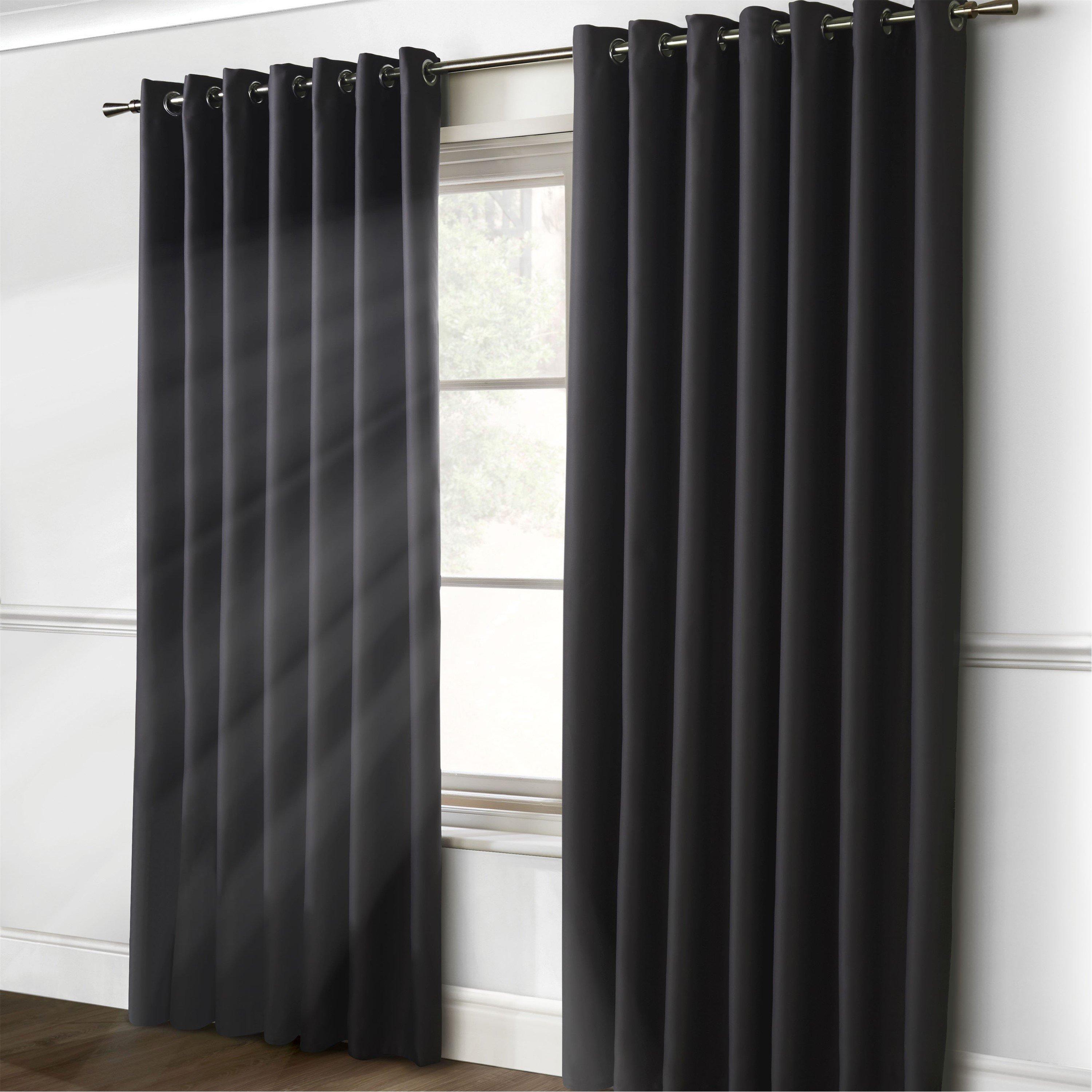Charcoal - Alan Symonds - Plain Blackout Ring Top Curtains - 1