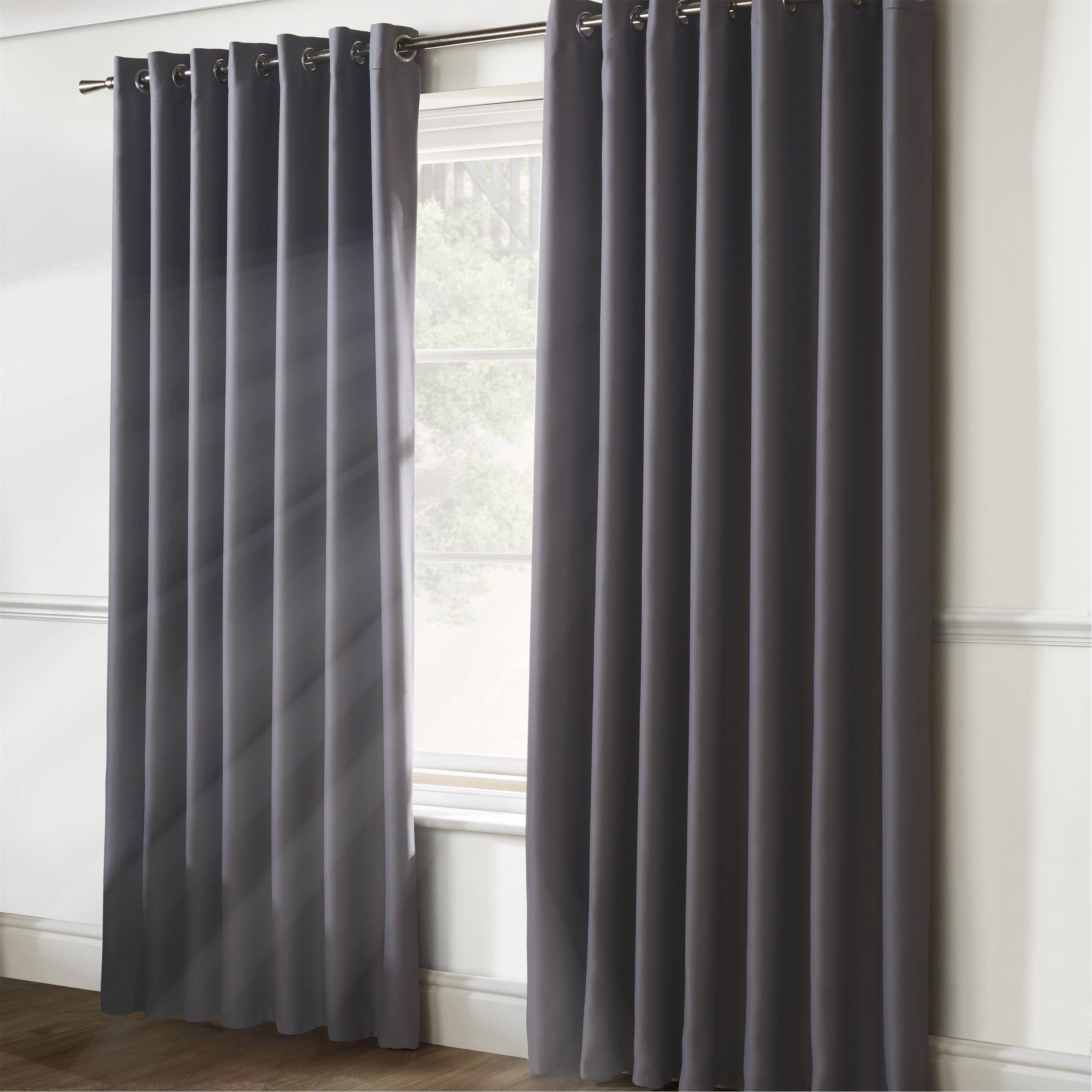 Silver - Alan Symonds - Plain 95% Blackout Ring Top Curtains - 1