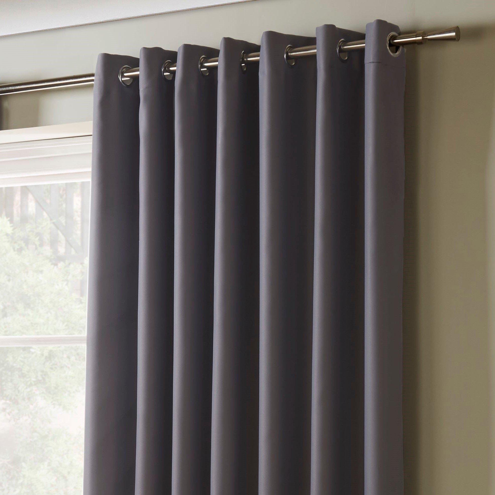 Silver - Alan Symonds - Plain 95% Blackout Ring Top Curtains - 2