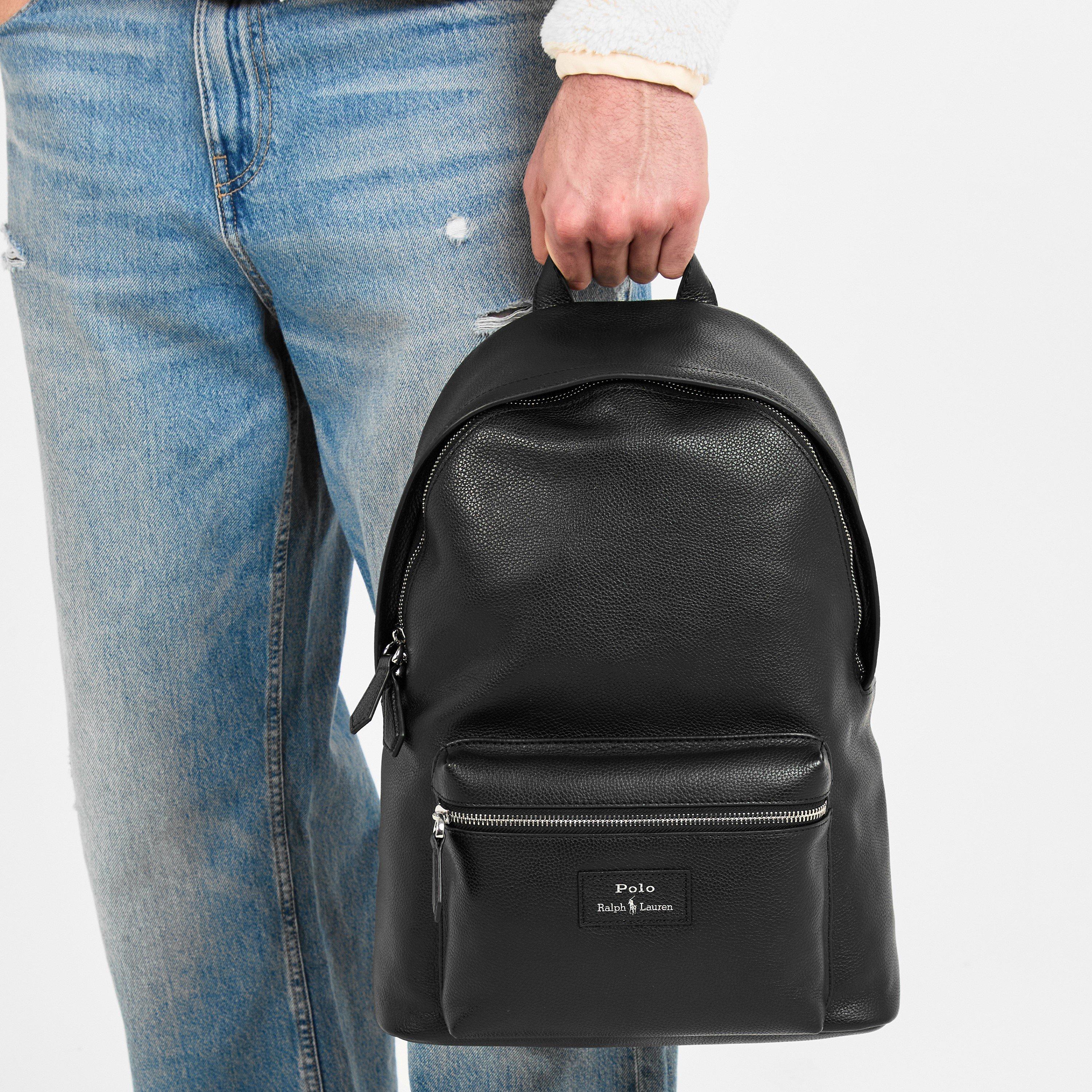 Black - Polo Ralph Lauren - Men's Pebble Leather Dome Backpacks - 3
