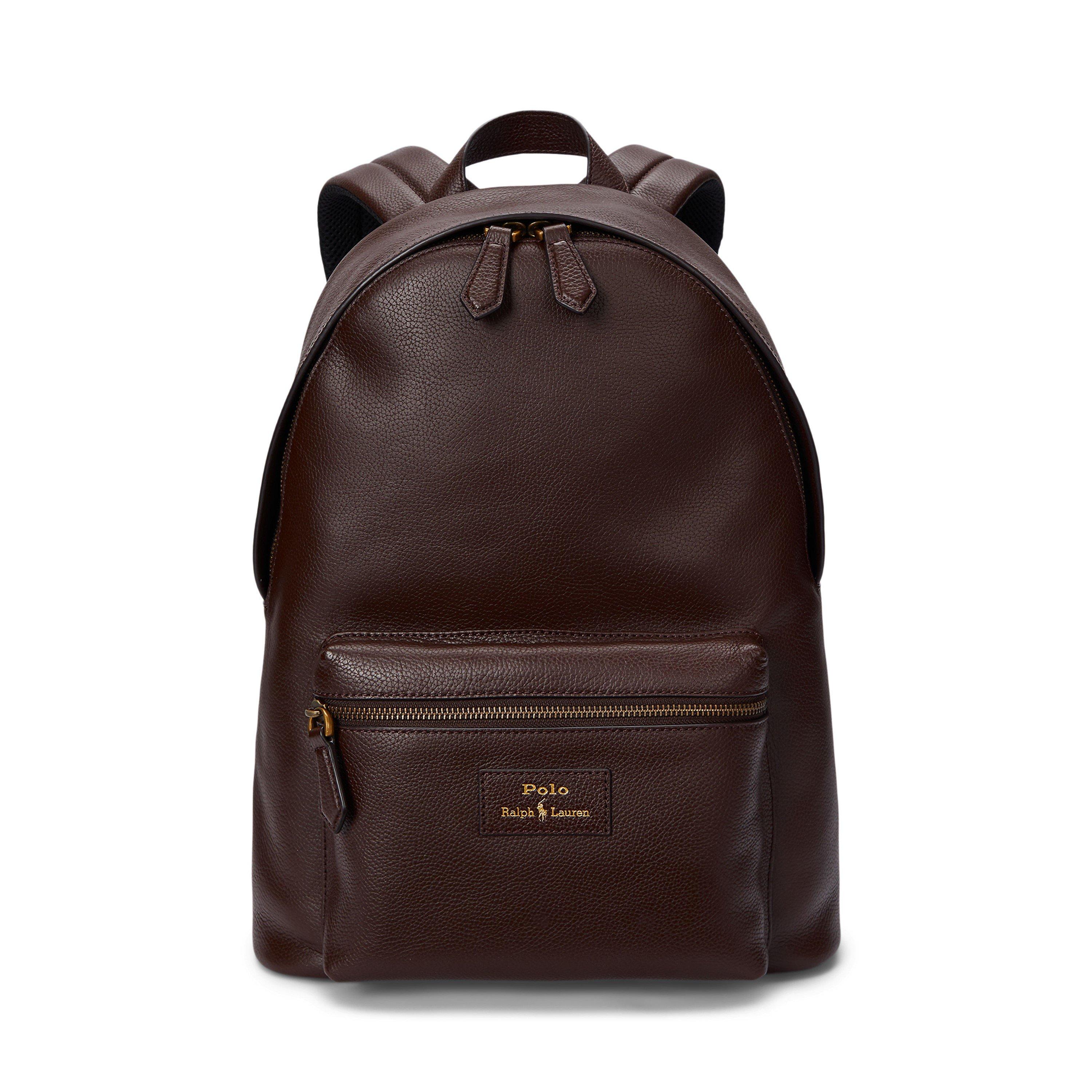 Dark Brown - Polo Ralph Lauren - Pebbled Leather Dome Backpack - 1