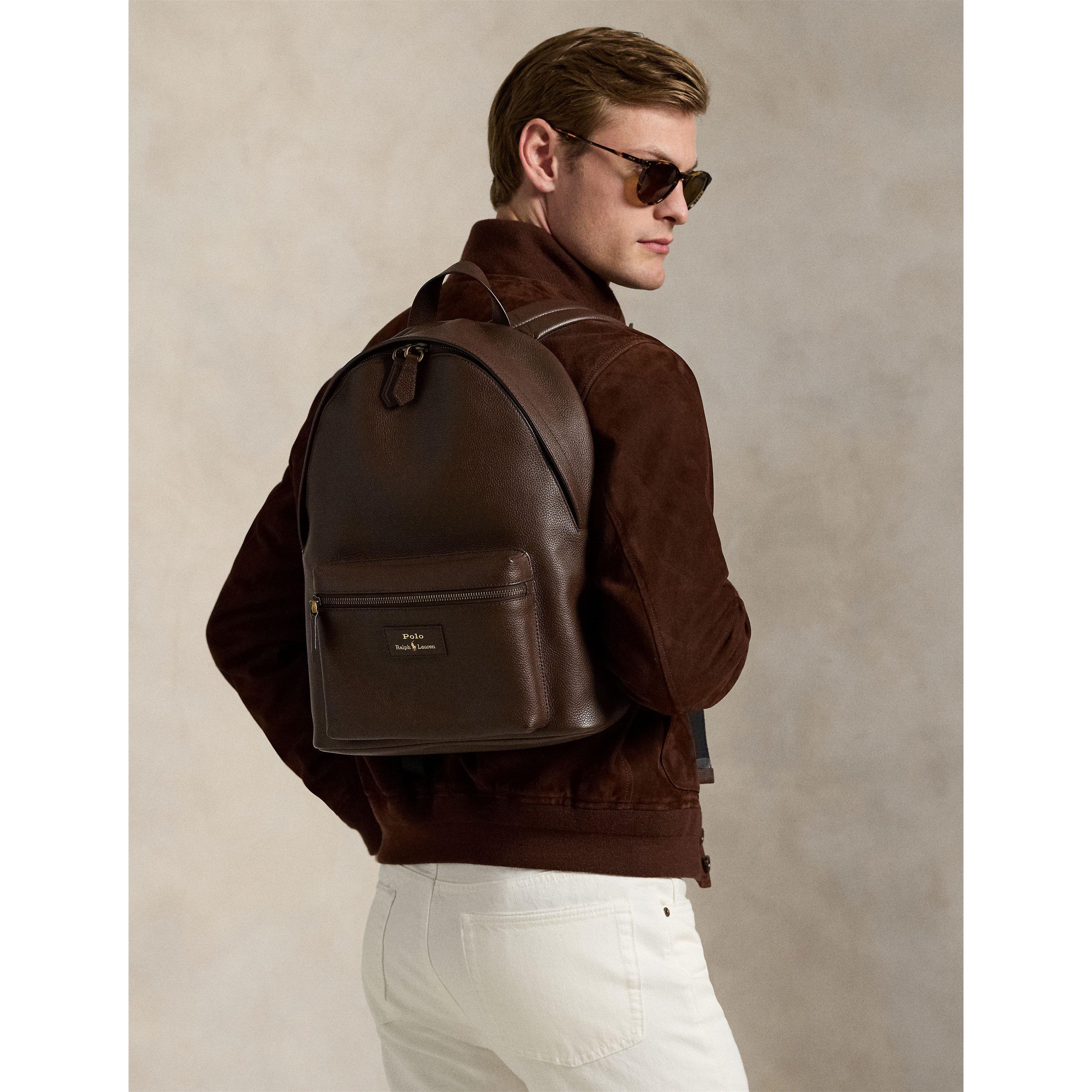 Dark Brown - Polo Ralph Lauren - Pebbled Leather Dome Backpack - 3