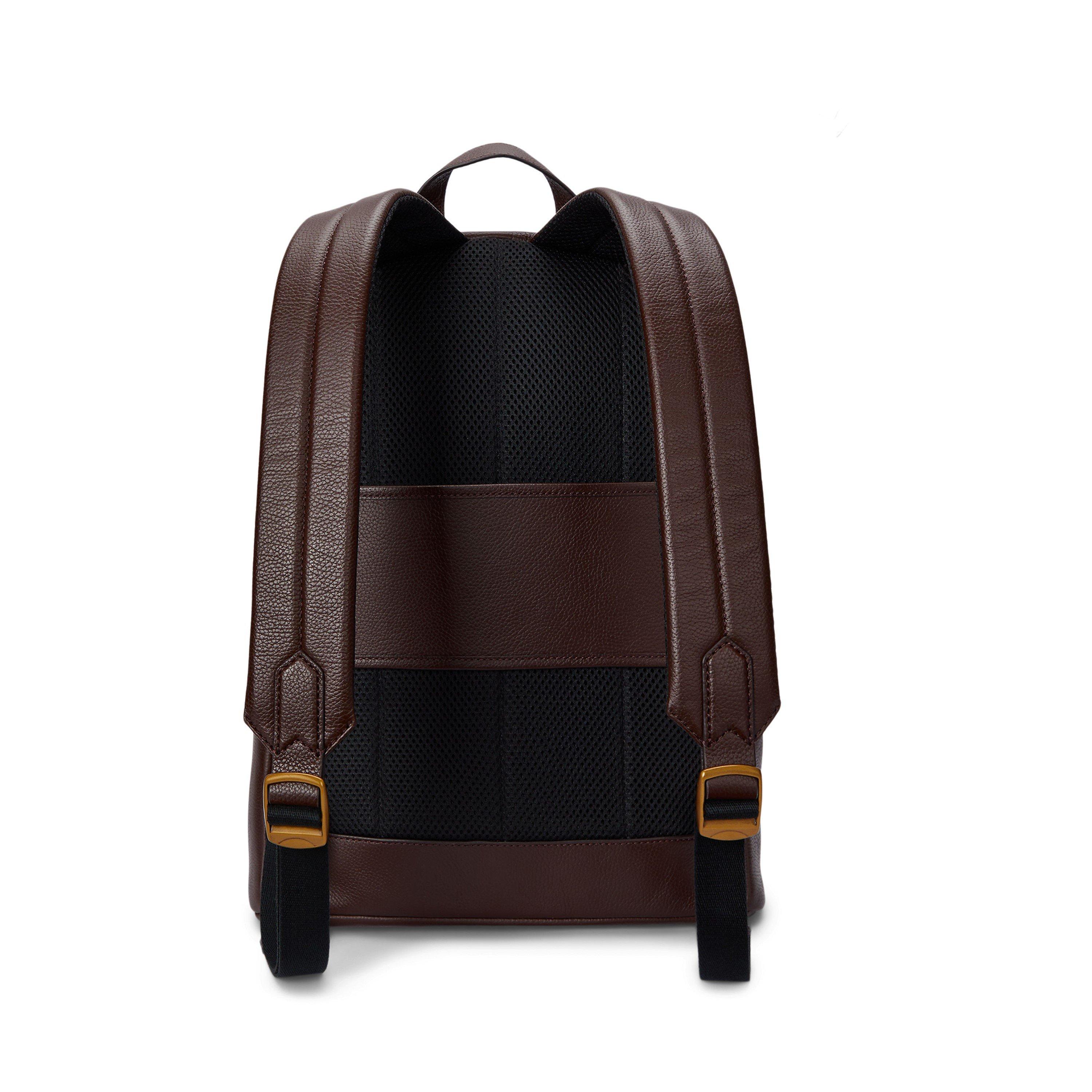 Dark Brown - Polo Ralph Lauren - Pebbled Leather Dome Backpack - 4