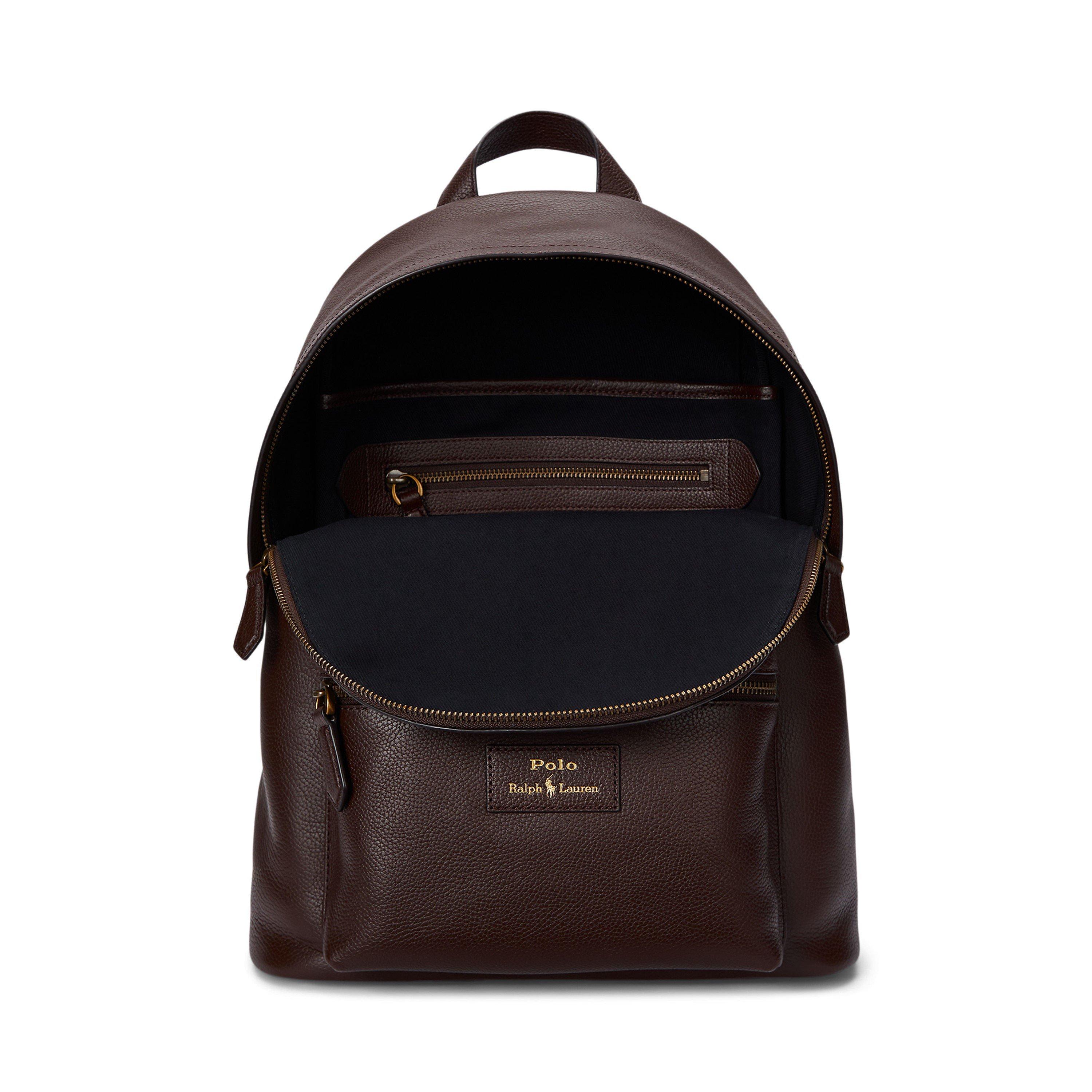 Dark Brown - Polo Ralph Lauren - Pebbled Leather Dome Backpack - 6