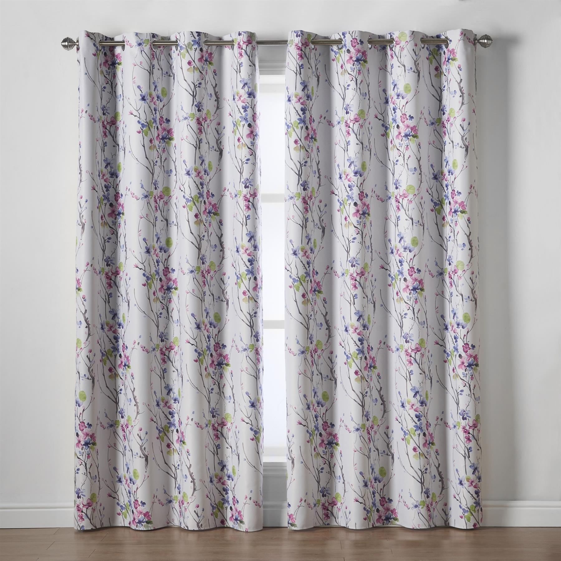 Multi - Alan Symonds - Sakura 95% Blackout Ring Top Curtains - 1