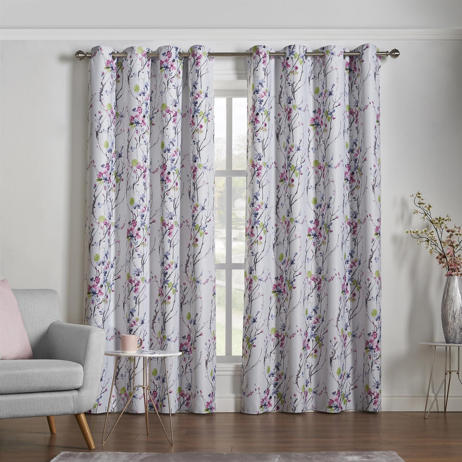 Multi - Alan Symonds - Sakura 95% Blackout Ring Top Curtains - 4