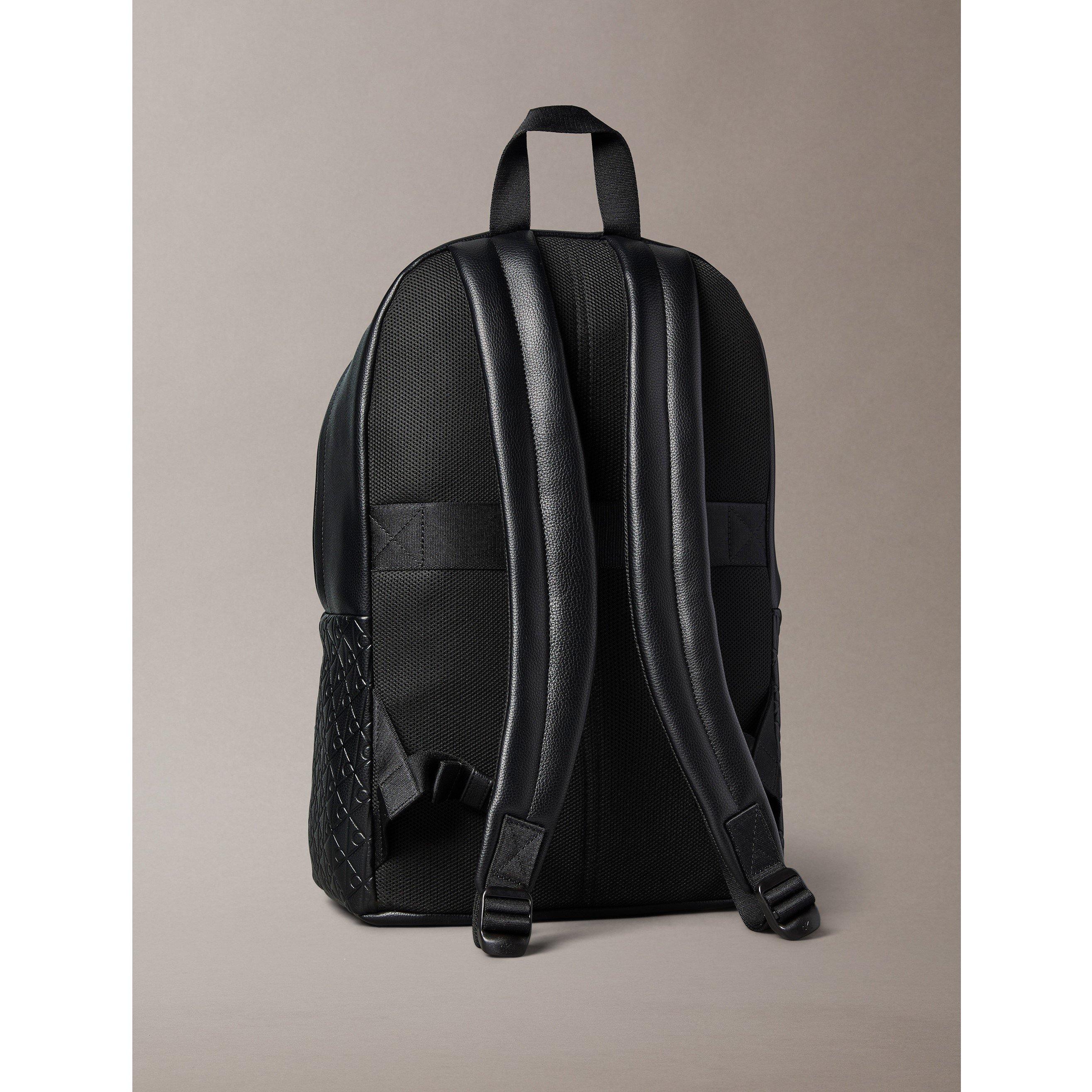 Black - Calvin Klein - Men's Embossed Emblem Round Backpack - 2