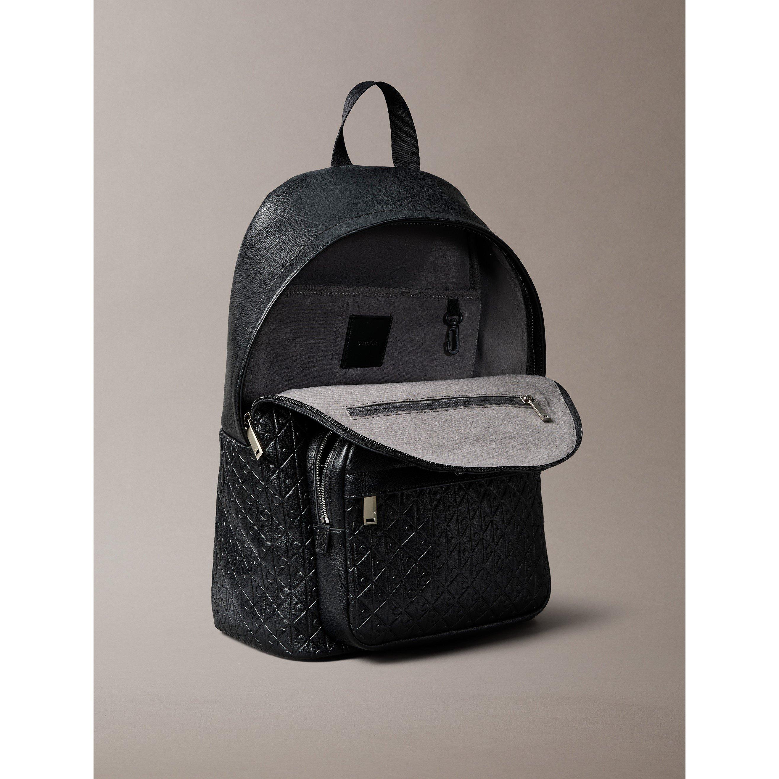 Black - Calvin Klein - Men's Embossed Emblem Round Backpack - 3