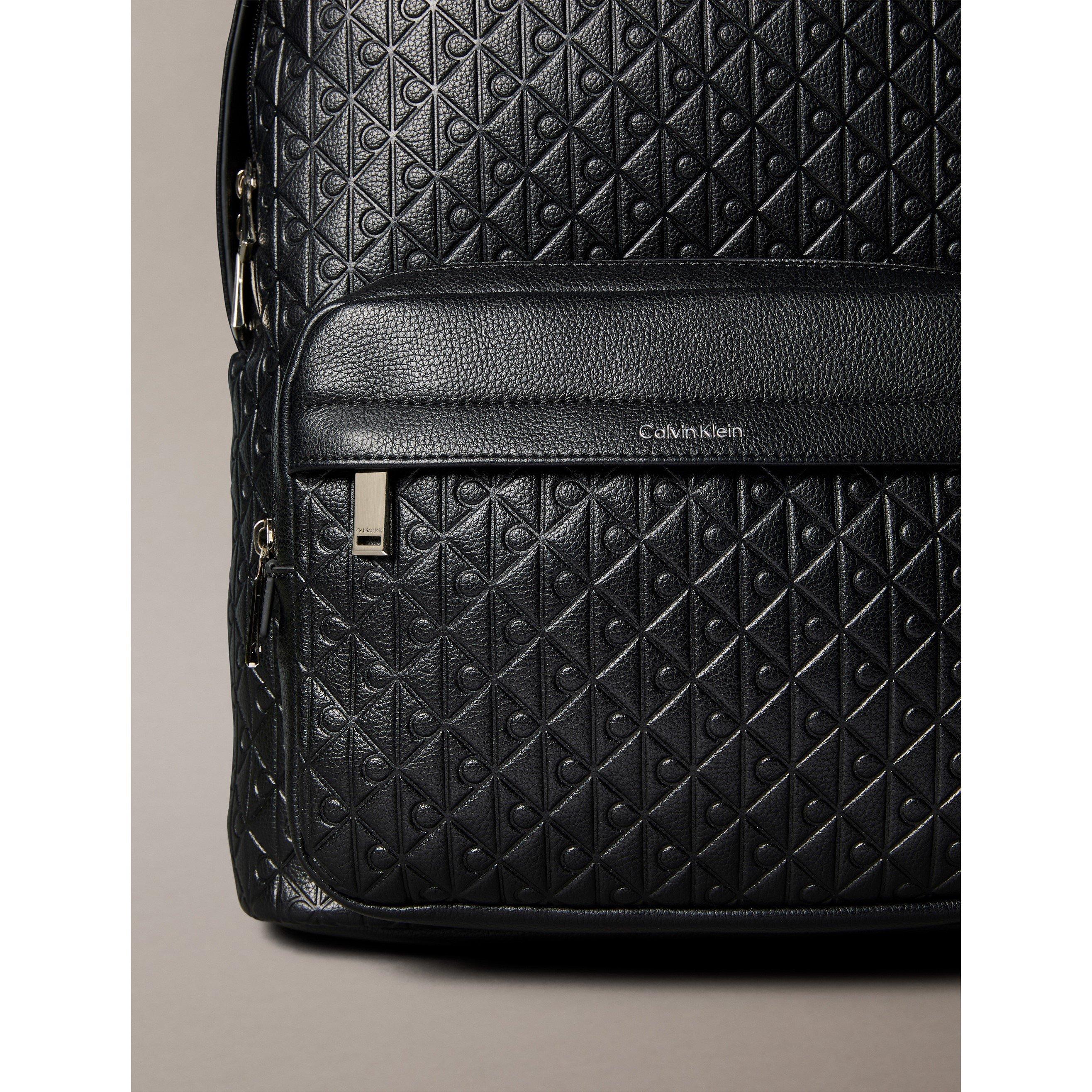 Black - Calvin Klein - Men's Embossed Emblem Round Backpack - 4