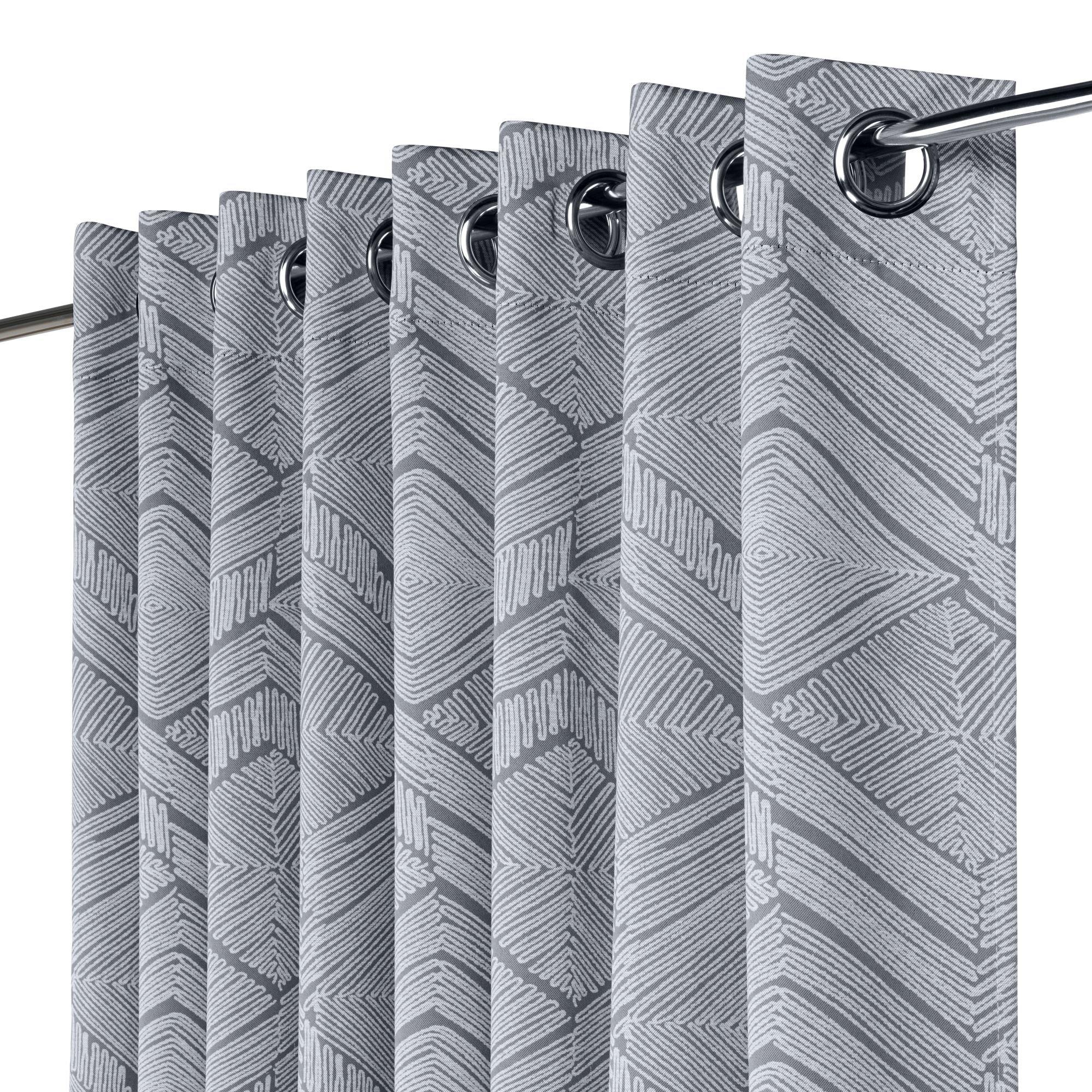 Silver - Alan Symonds - Aztec 95% Blackout Ring Top Curtains - 2