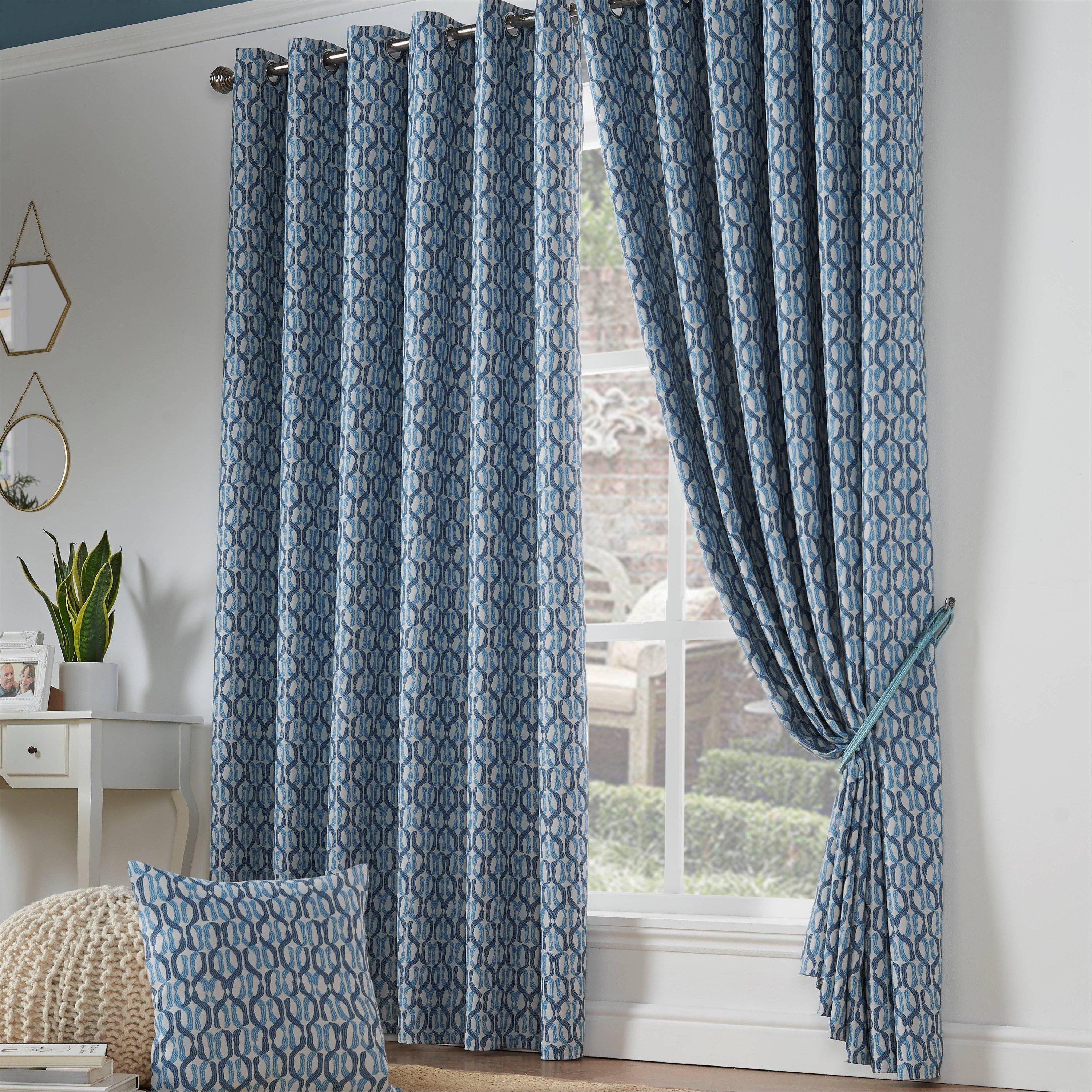 Blue - Alan Symonds - Cambourne 95% Blackout Ring Top Curtains - 1