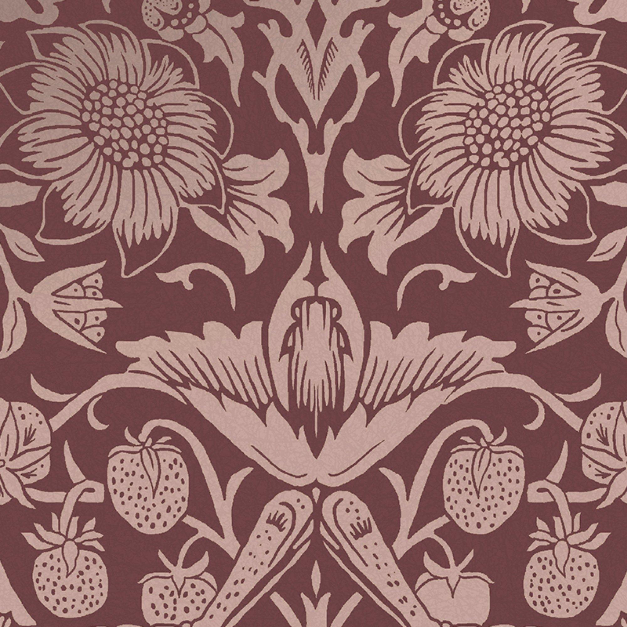 Burgundy - William Morris at Home - Strawberry Thief Fibrous Burgundy Wallpaper - 4
