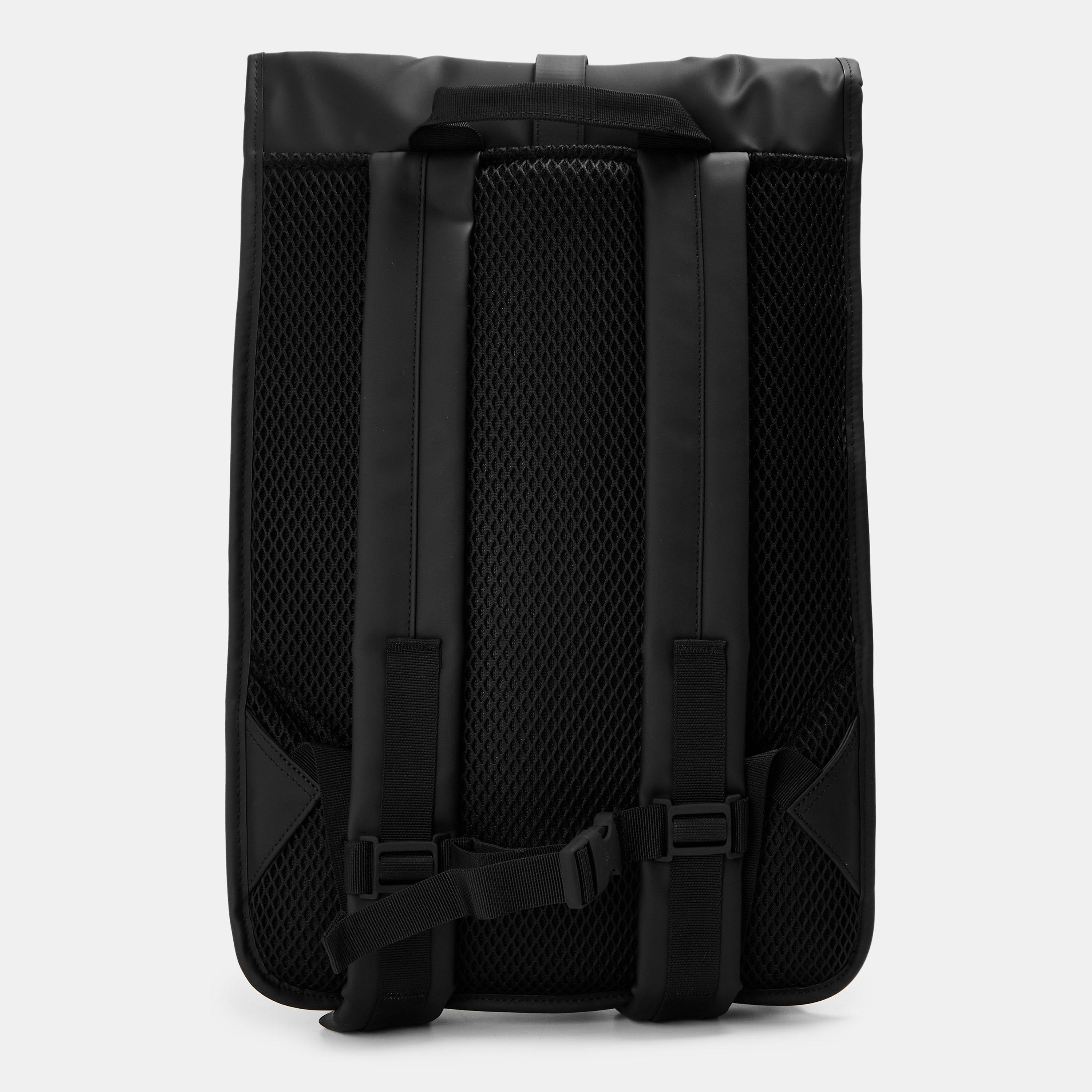 rains buckle-fastening flat backpack Rains Rolltop Rucksack in Black for $150 ensuring a tight closure Rains Trail Clip Front Backpack