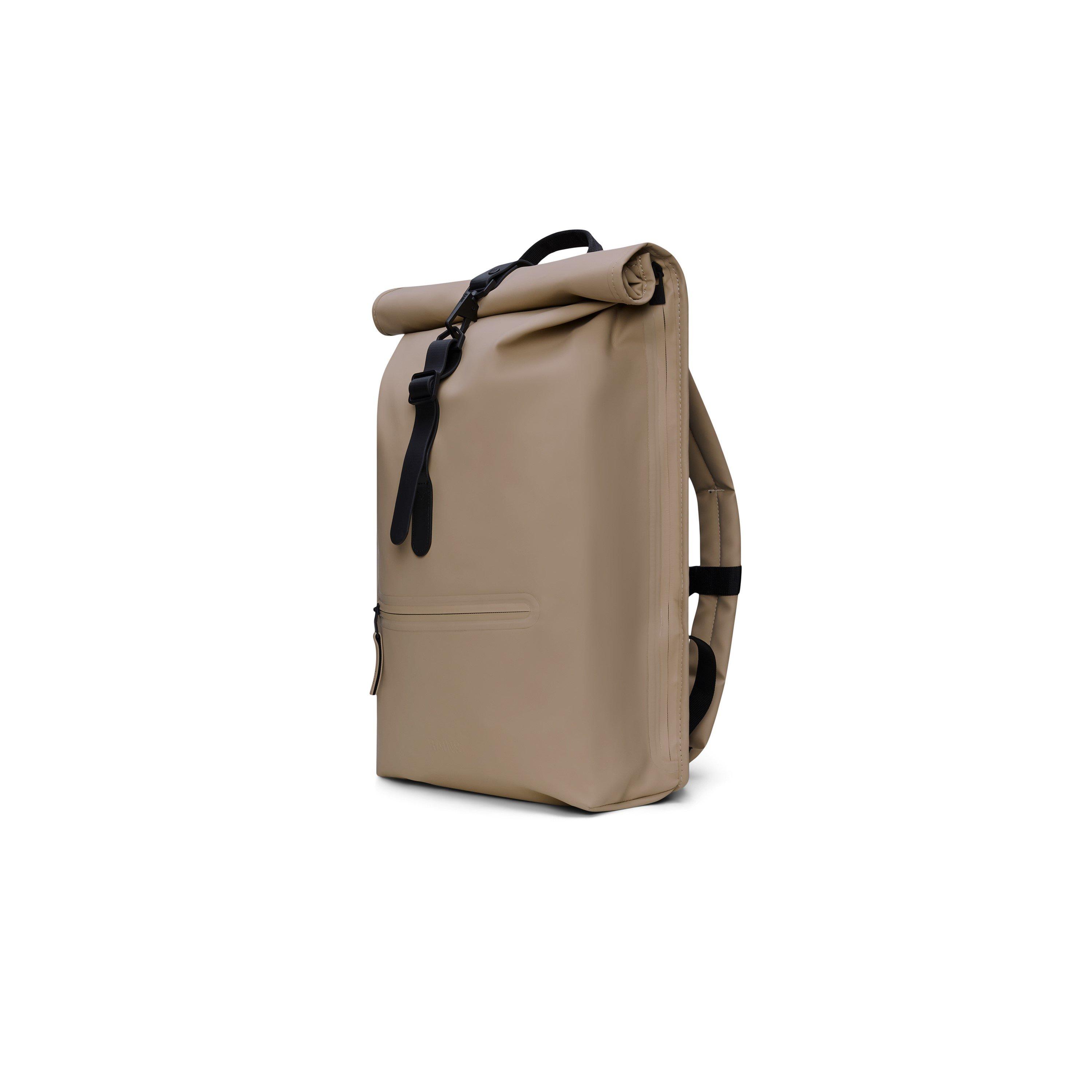 rains taupe backpack MSN Bag The Rains Rolltop Rucksack Beige is a reliable urban essential Rains Mini rubber effect backpack